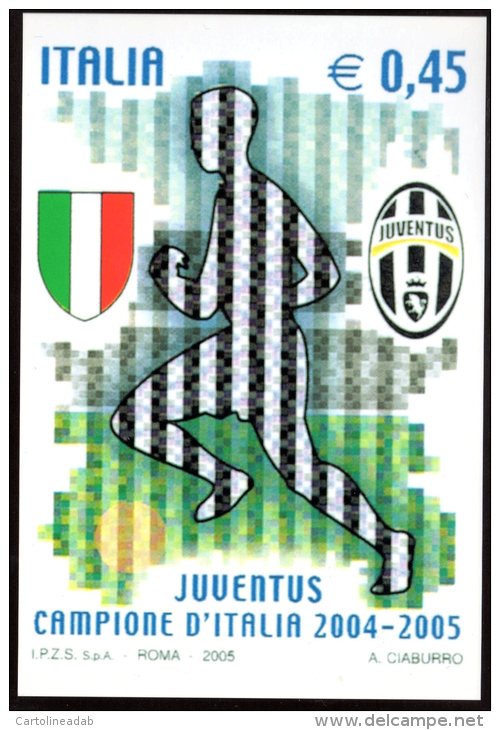 [DC0738] CARTOLINEA - JUVENTUS - CAMPIONE D&acute;ITALIA 2004/2005 - 28° SCUDETTO - RIPRODUZIONE DEL FRANCOBOLLO EMESSO - Calcio