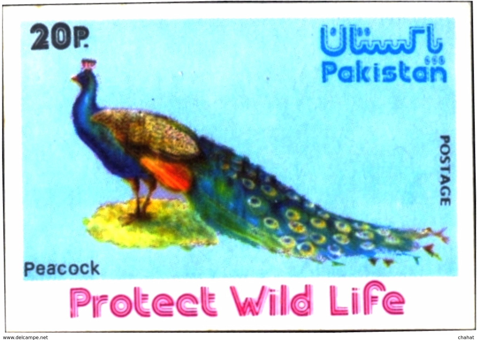 BIRDS-PHEASANTS-PEACOCK-PROTECT WILD LIFE-IMPERF-20p-PAKISTAN-MNH-SCARCE-D4-27 - Paons
