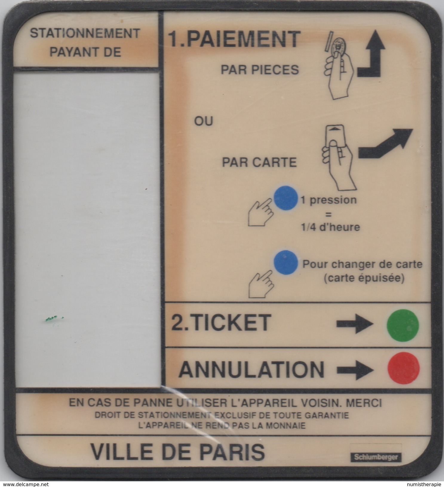 Panneau Mode D'Emploi Horodateur : Les Années 1990 Paris - Autres & Non Classés