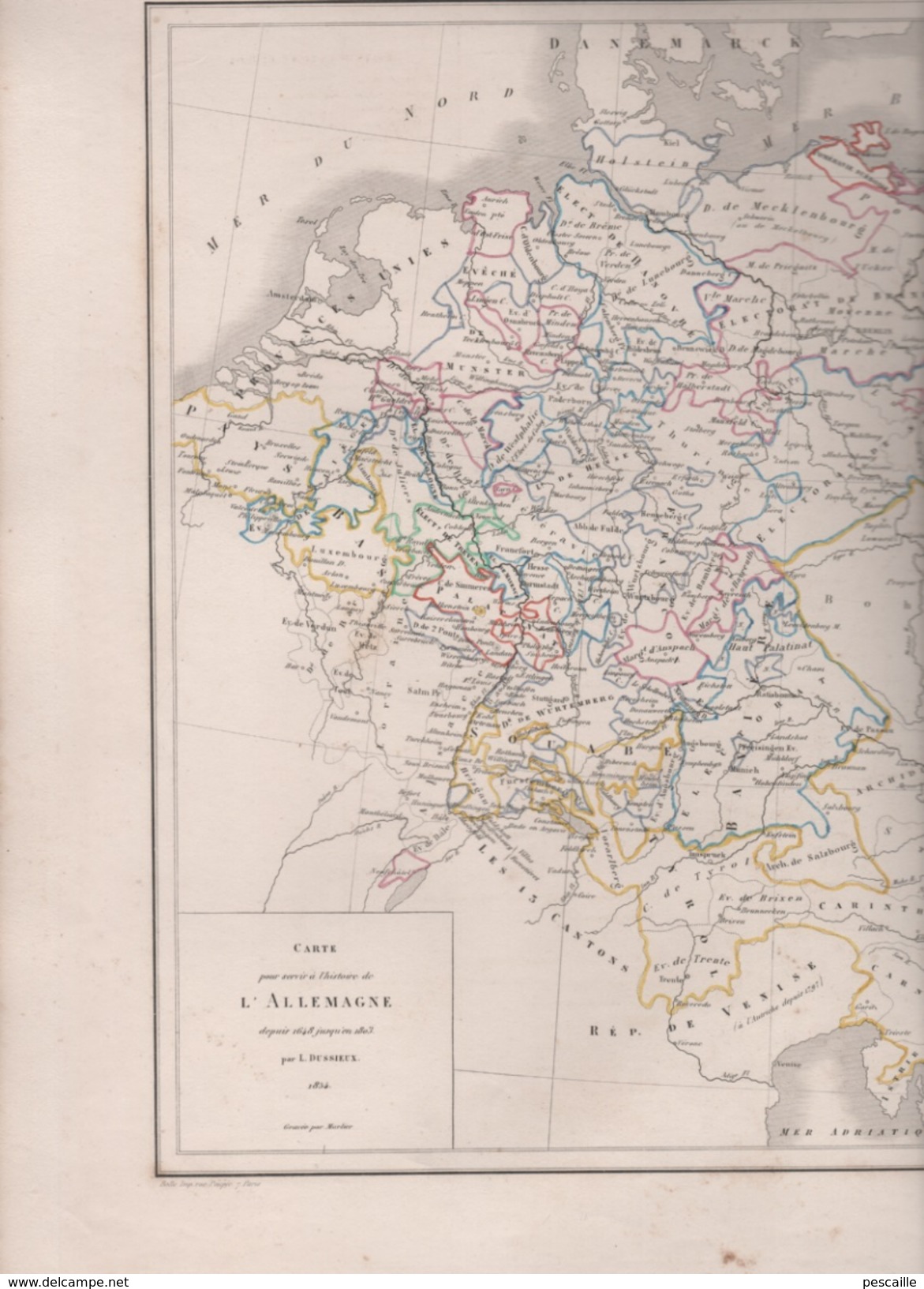 CARTE POUR SERVIR A L'HISTOIRE DE L' ALLEMAGNE DE 1648 A 1803 DRESSEE PAR L DUSSIEUX 1854 - LIGUE DU RHIN / GRANDS ETATS - Landkarten