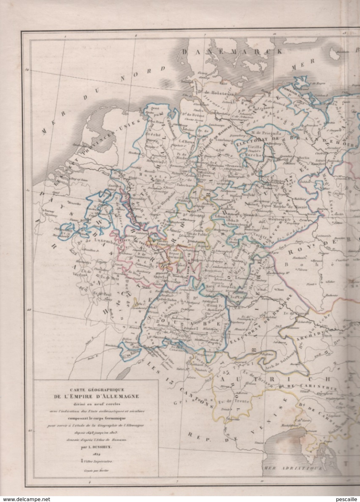 CARTE GEOGRAPHIQUE DE L'EMPIRE D' ALLEMAGNE DIVISEE EN NEUF CERCLES DRESSEE PAR L DUSSIEUX 1854 - Landkarten