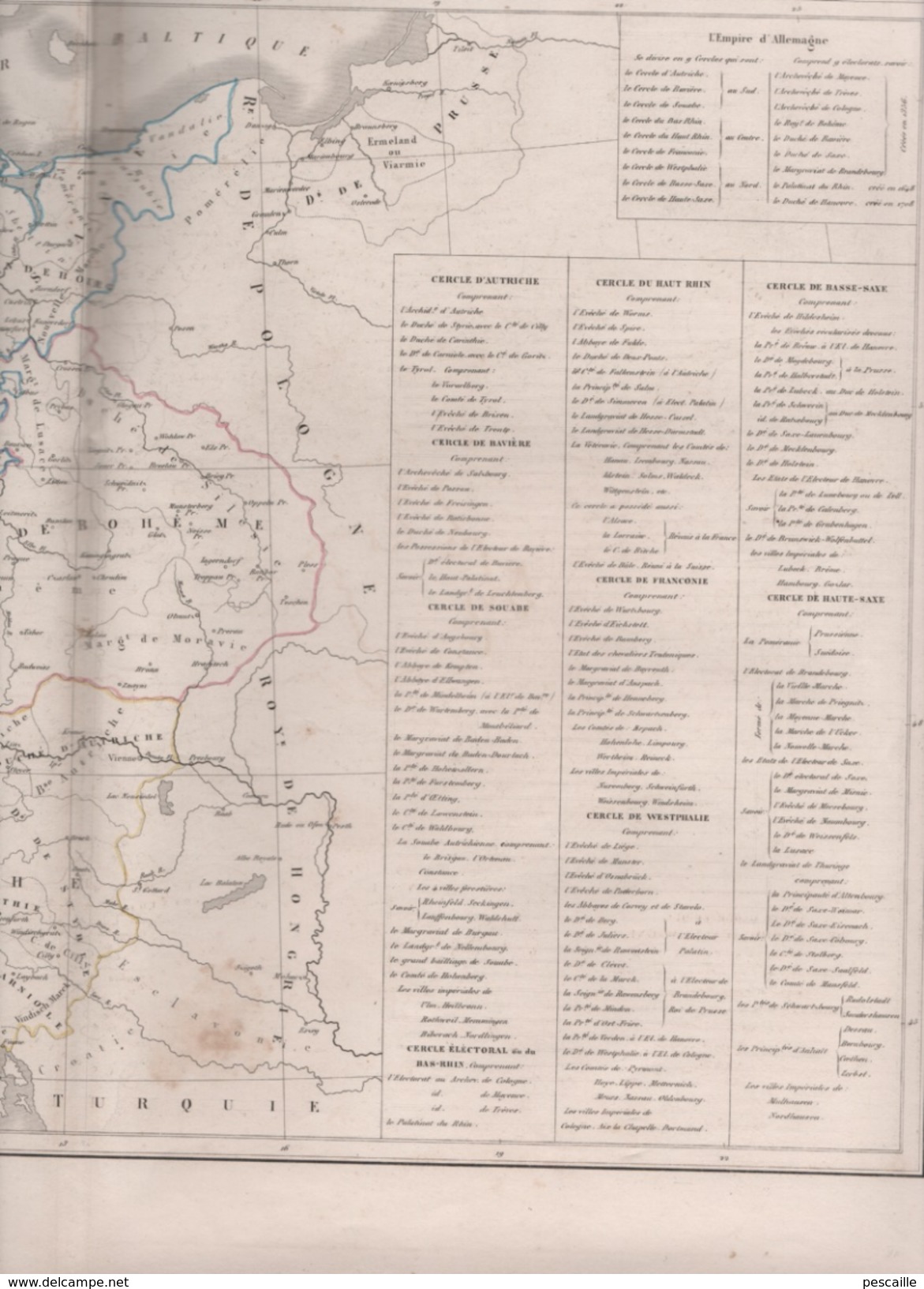 CARTE GEOGRAPHIQUE DE L'EMPIRE D' ALLEMAGNE DIVISEE EN NEUF CERCLES DRESSEE PAR L DUSSIEUX 1854 - Landkarten