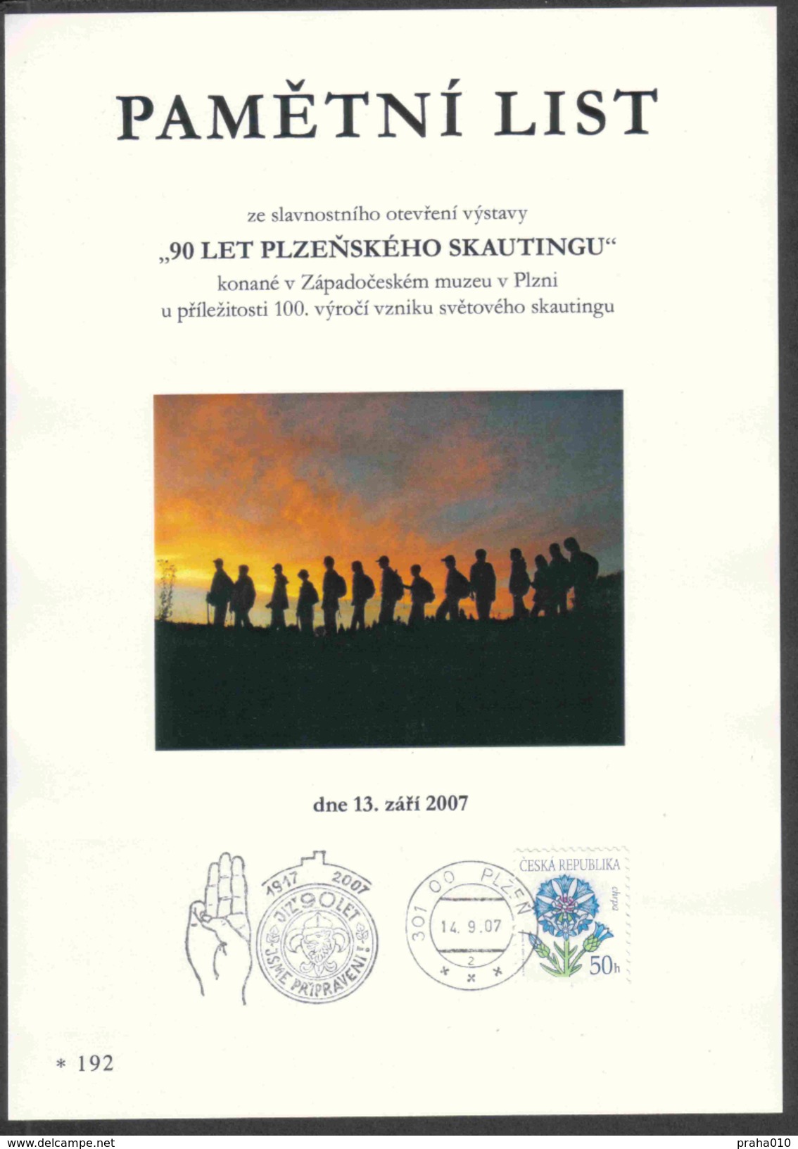 Czech Rep. / Commemorative Sheet (PaL 2007/02) 301 00 Plzen 1: 90 Years Of Scouting In Pilsen (1917-2007) - Covers & Documents