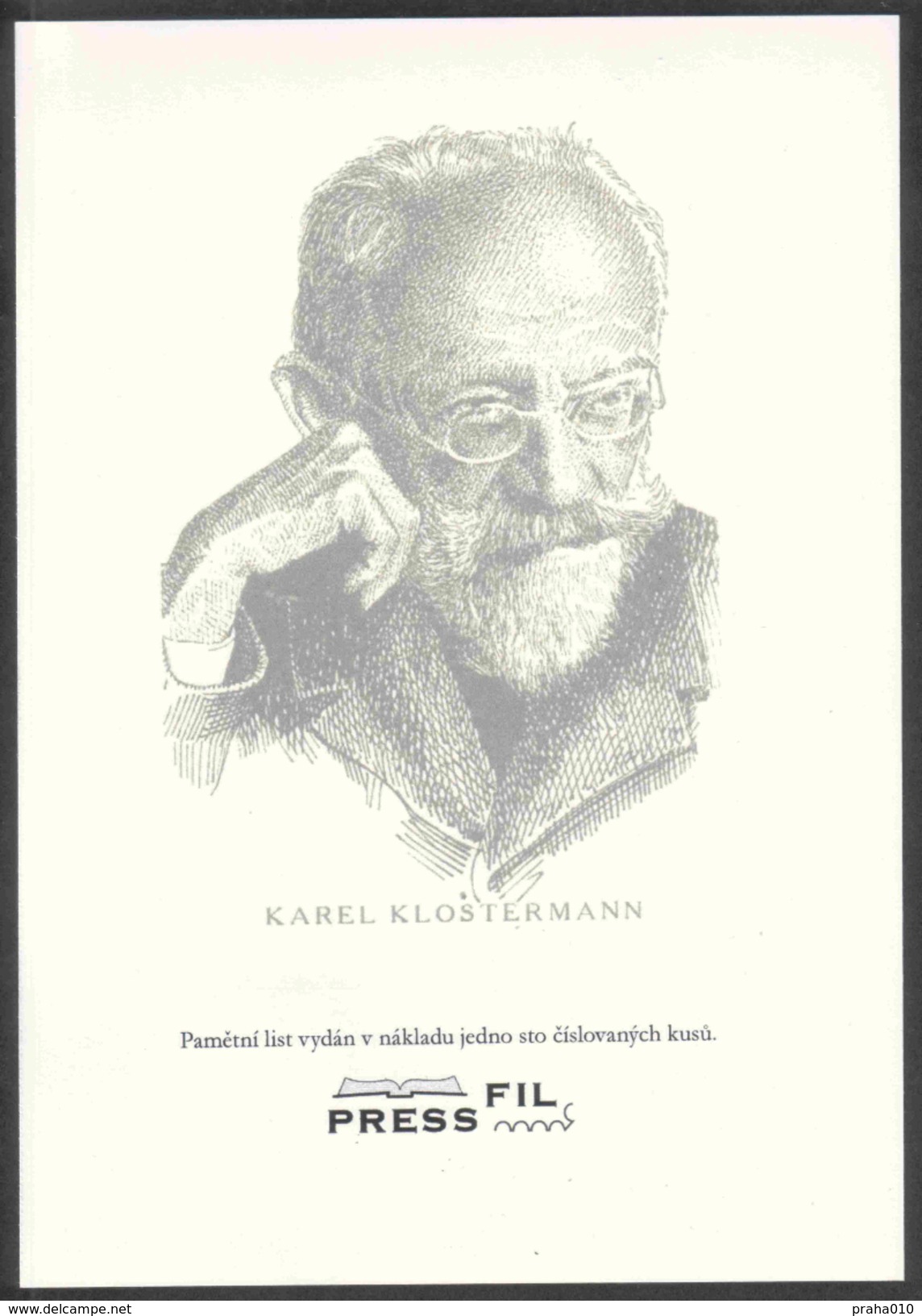 Czech Rep. / Commemorative Sheet (PaL 2008/01) Plzen 1: Year Of Karel Klostermann (1848-1923) Writer Of Sumava Mountains - Blokken & Velletjes