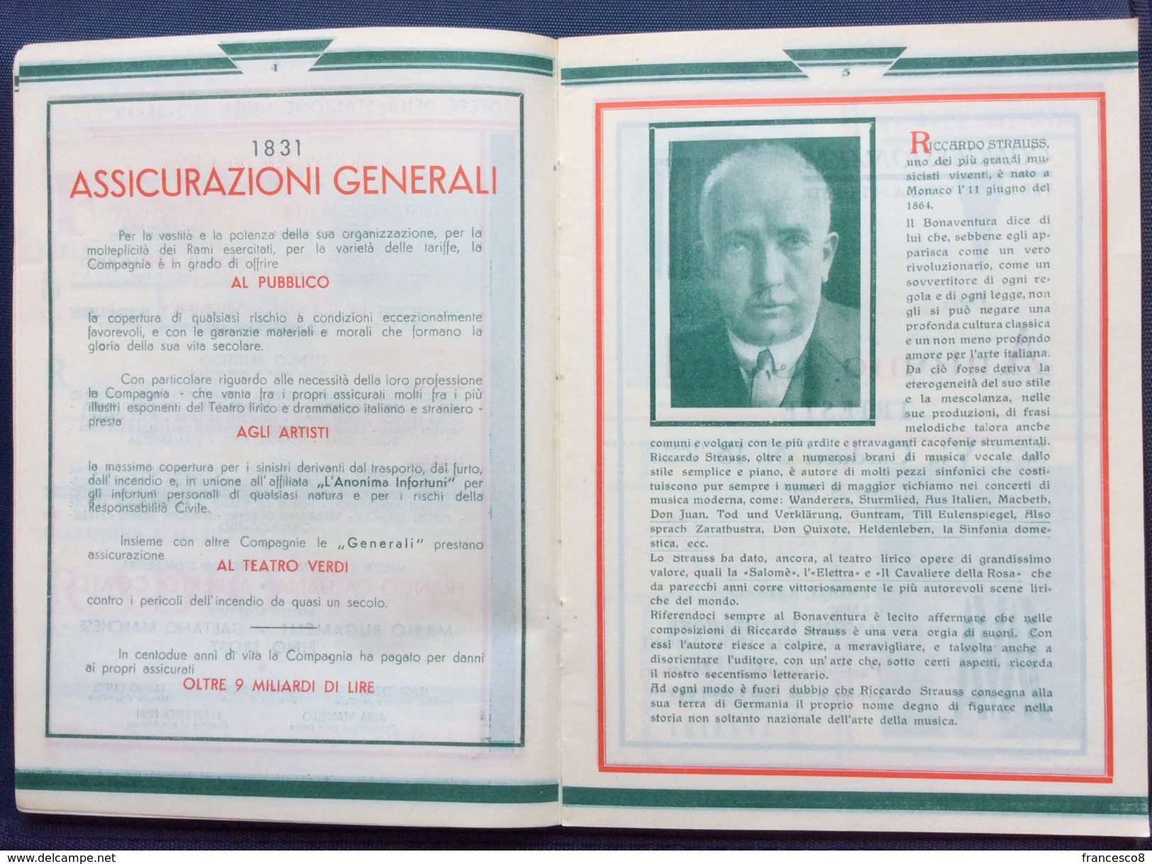 1933 TRIESTE TEATRO G. VERDI STAGIONE LIRICA 1933-34 PROGRAMMA UFFICIALE / COATES - CAPUANA - BUCAMELLI - BRANCUCCI - Programmi