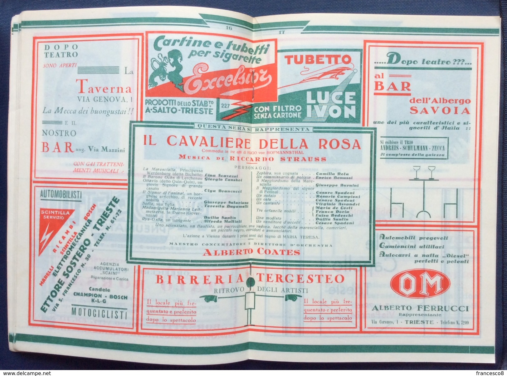 1933 TRIESTE TEATRO G. VERDI STAGIONE LIRICA 1933-34 PROGRAMMA UFFICIALE / COATES - CAPUANA - BUCAMELLI - BRANCUCCI