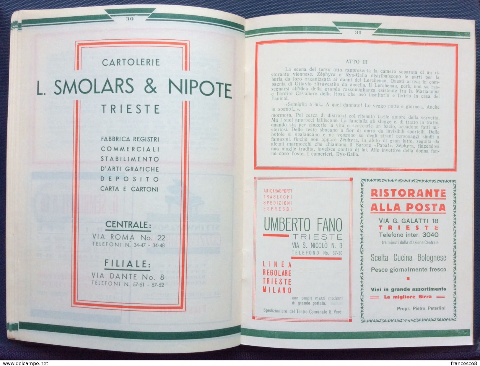 1933 TRIESTE TEATRO G. VERDI STAGIONE LIRICA 1933-34 PROGRAMMA UFFICIALE / COATES - CAPUANA - BUCAMELLI - BRANCUCCI