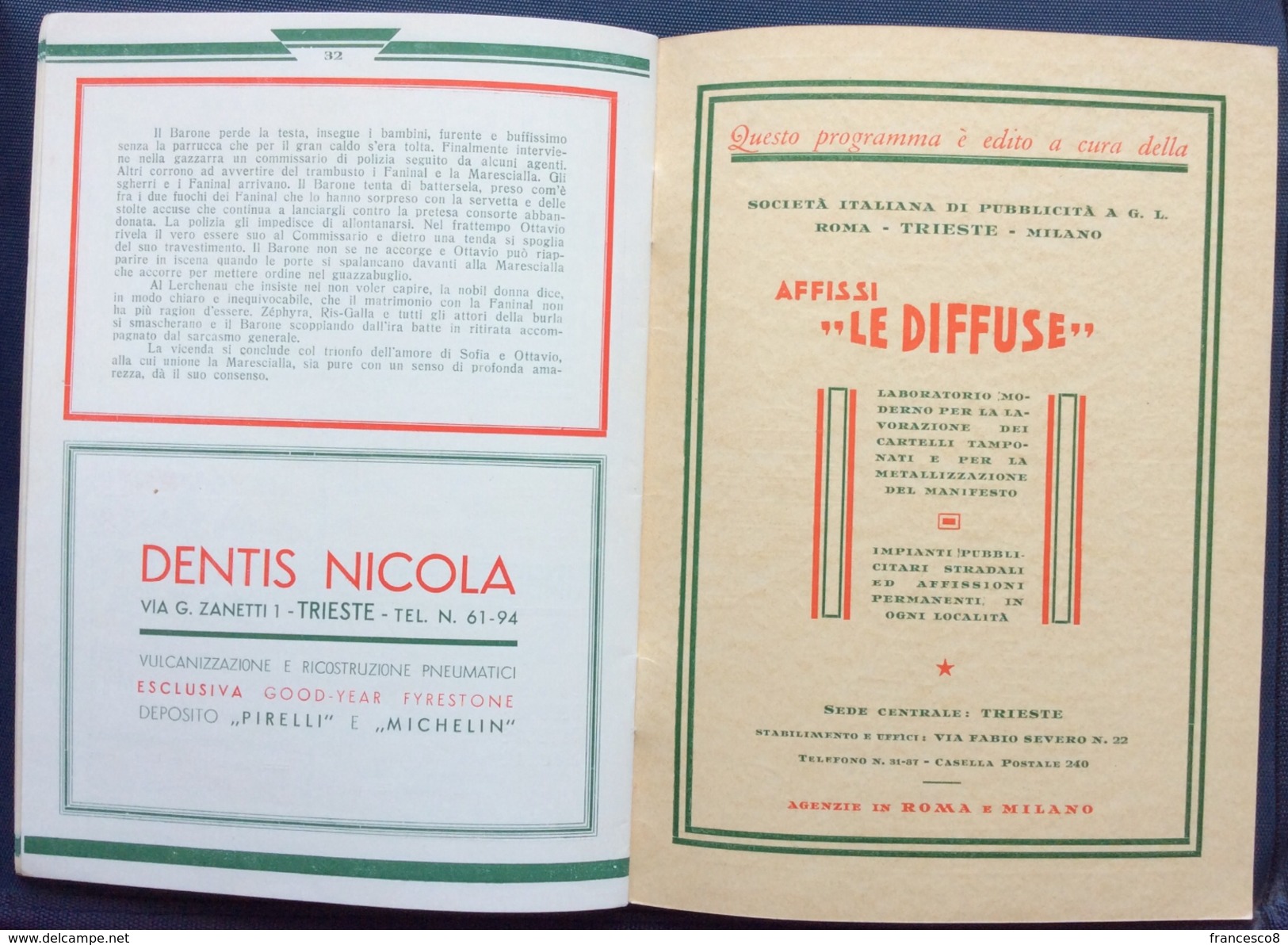 1933 TRIESTE TEATRO G. VERDI STAGIONE LIRICA 1933-34 PROGRAMMA UFFICIALE / COATES - CAPUANA - BUCAMELLI - BRANCUCCI