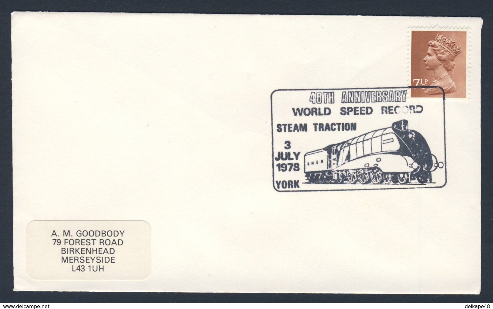 Great Britain 1978 Cover / Brief - 40th Ann. World Speed Record - Steam Traction / Weltgeschwindigkeitsrekord - Dampflok - Trains