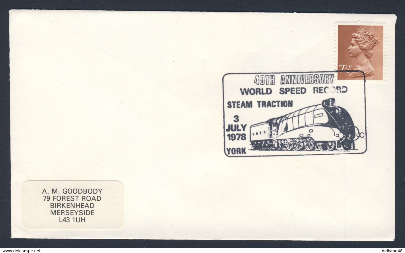 Great Britain 1978 Cover / Brief - 40th Ann. World Speed Record - Steam Traction / Weltgeschwindigkeitsrekord - Dampflok - Treinen