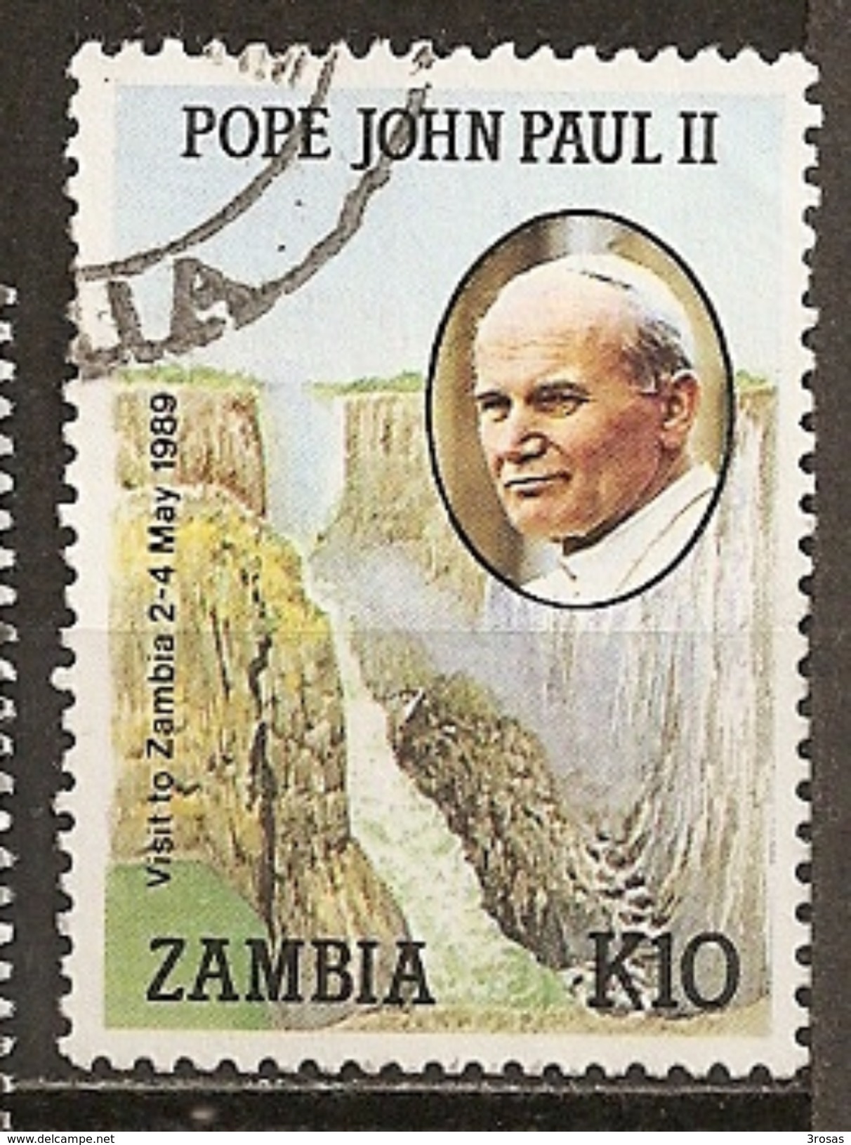 Zambie Zambia 1989 Visite Pope Victoria Falls Obl - Zambia (1965-...)