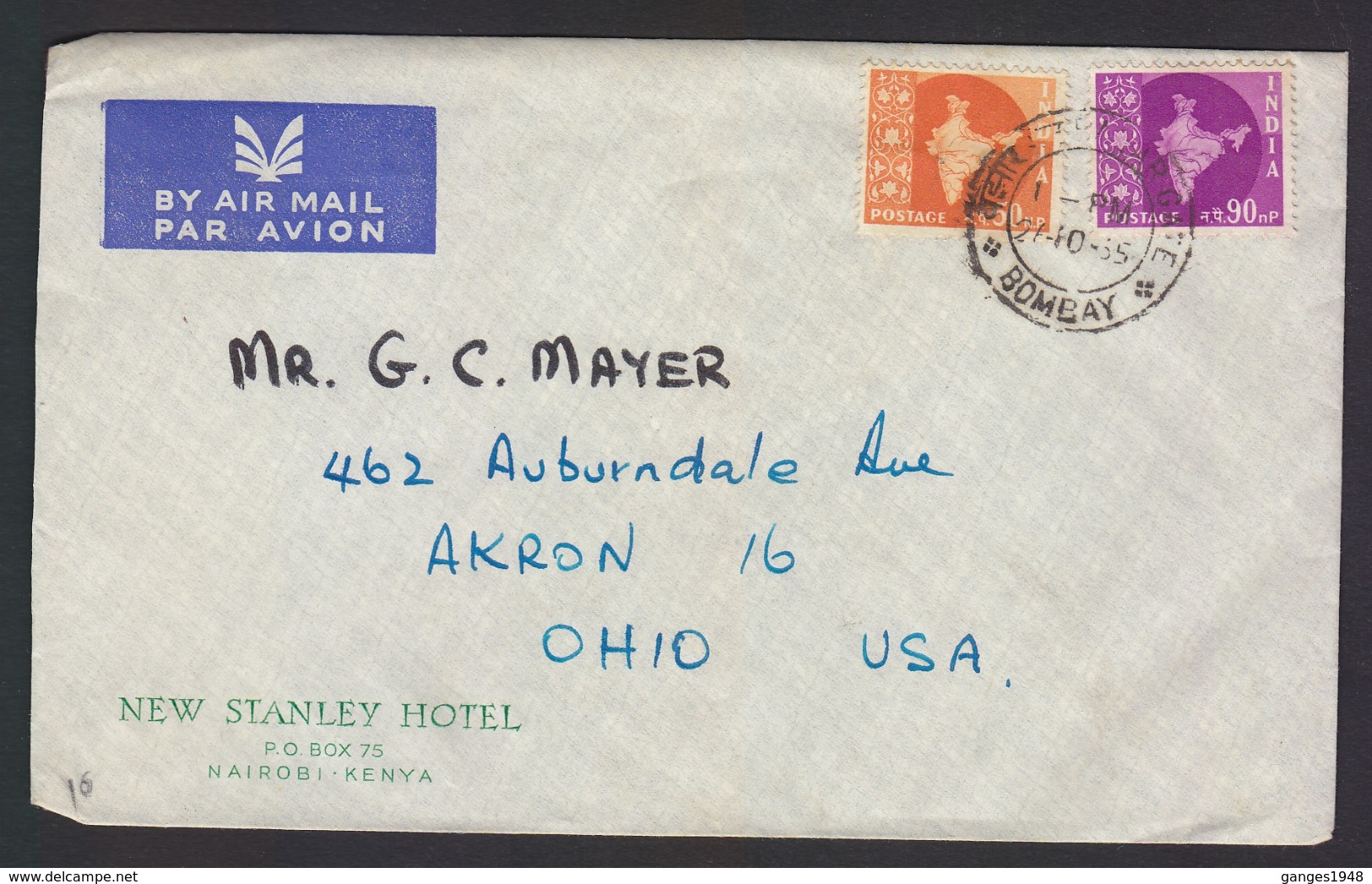 NEW STANLEY HOTEL KENYA   1965  Map Stamps Cover To USA America # 20897 - Hotels, Restaurants & Cafés