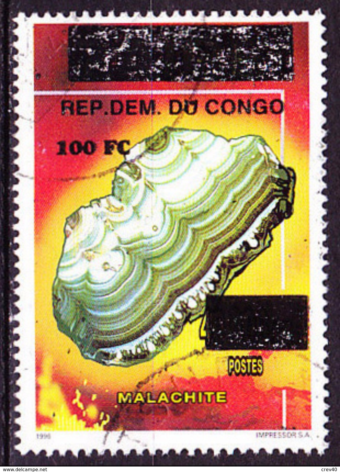 Timbre Oblitéré N° 1531(Michel) Congo 2000 - Minéraux, Malachite, Surchargé - Oblitérés