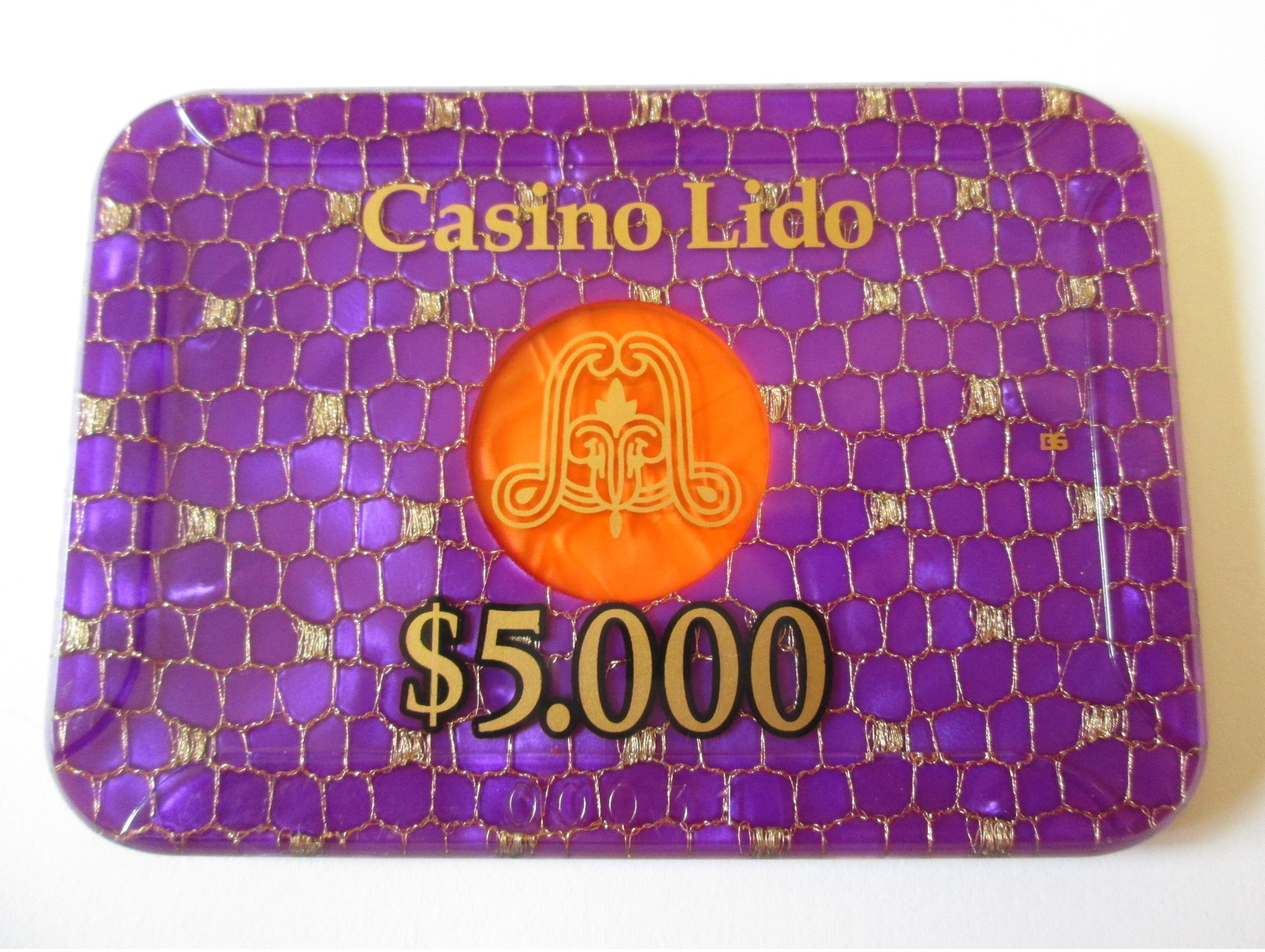 Rare! Lido Token Casino 5000 $/Jeton De Casino Lido 5000 $.Size/dimensions=95 X 65 X 4 Mm - Casino