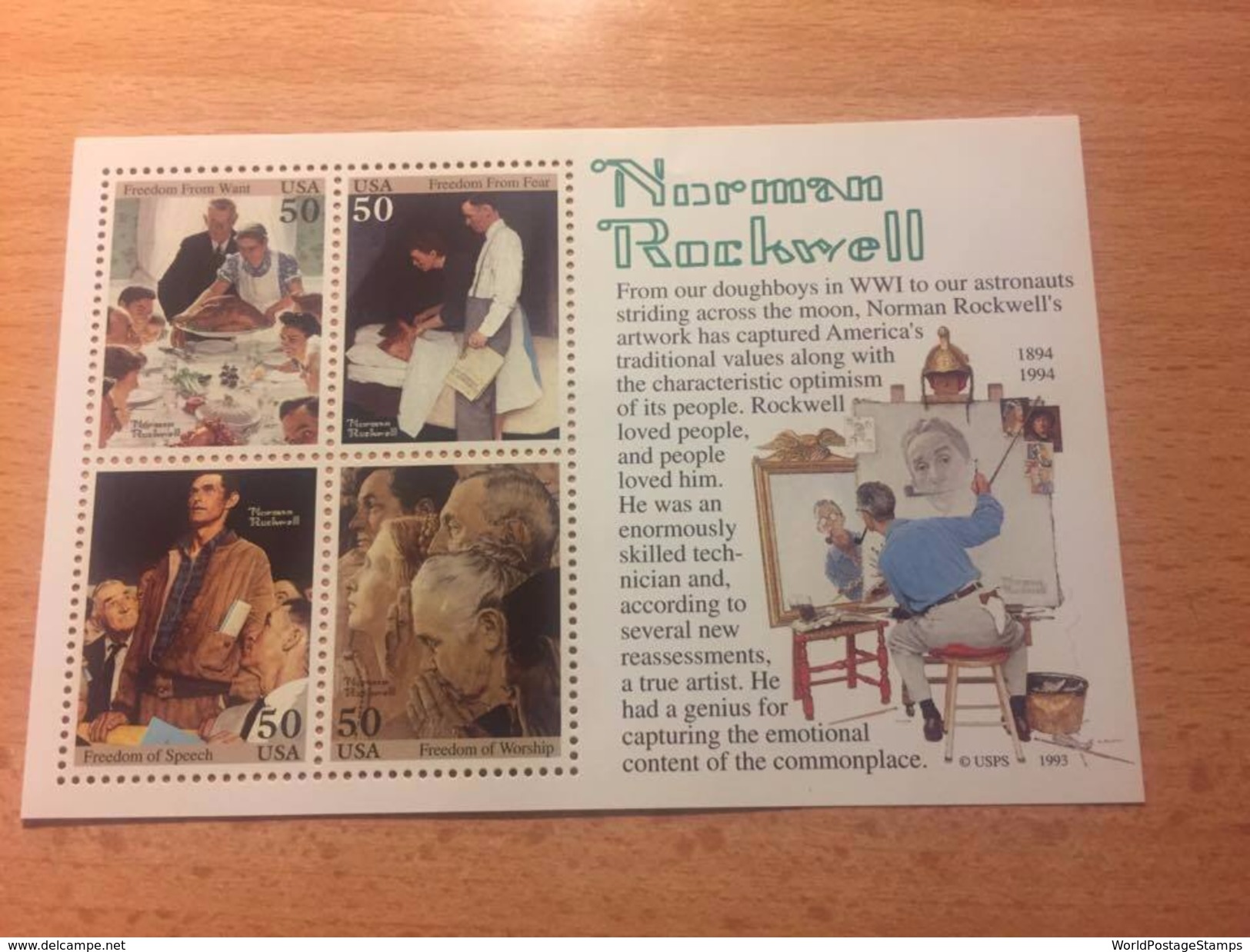 U.S.A. "Norman Rockwell - Four Freedoms", Minisheet, Anno 1994 - Nuovi