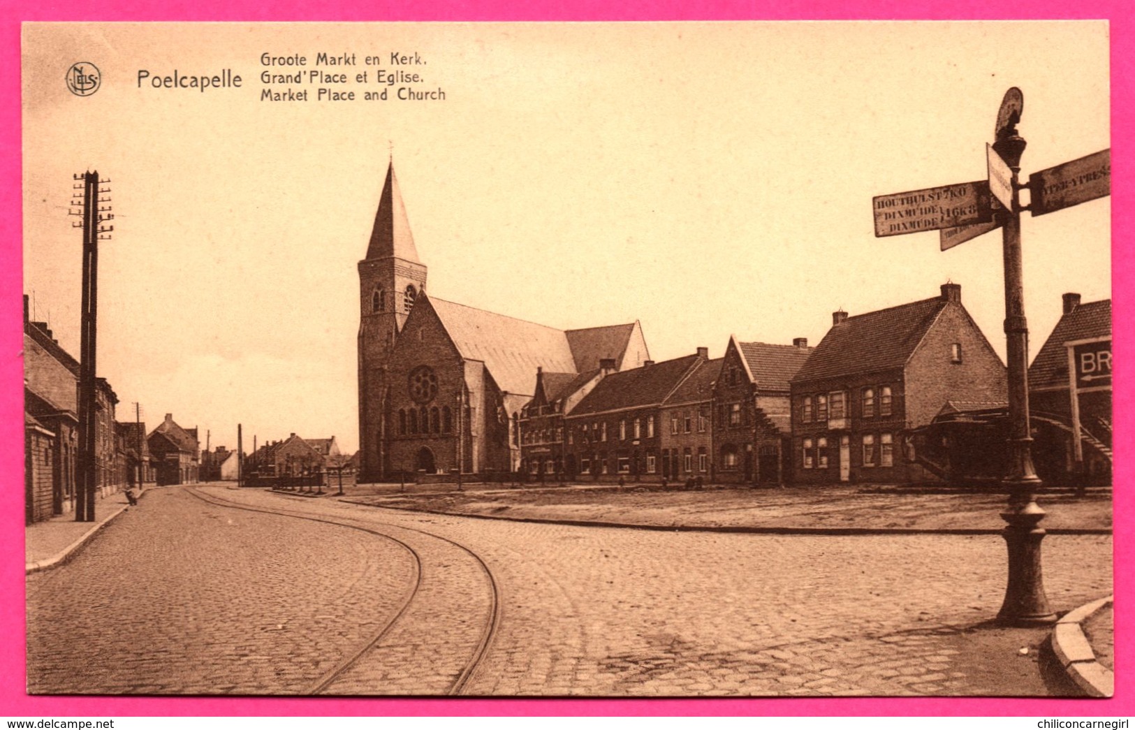 Poelcapelle - Grand'Place Et Église - Groote Markt En Kerk - Market Place And Church - Rails - NELS - H. NUYTTENS - Langemark-Poelkapelle