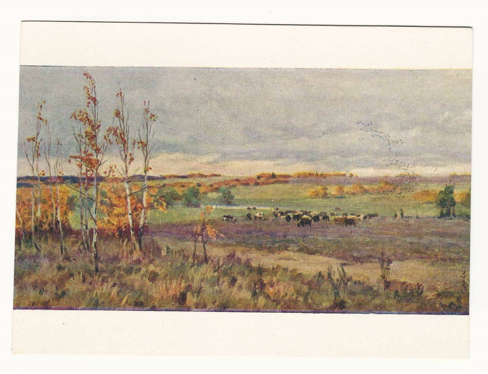 Autumn Time. Nature. Cows. Painting By S. Rychagov.  Russian Art. Postcard 1958. Unused. - Elevage