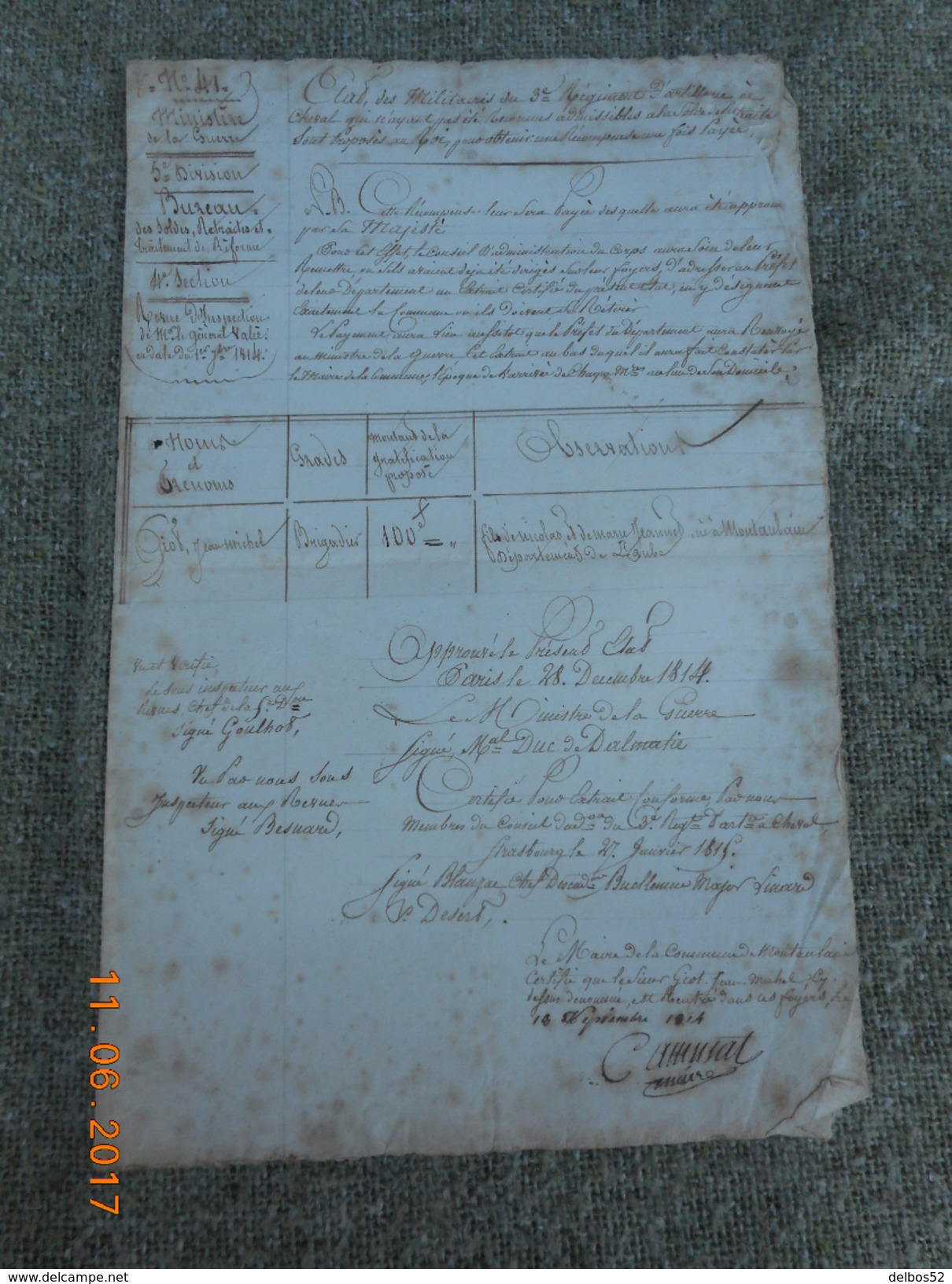 Lot De 4 Documents Originaux Pour Un Soldat De La Grande Armee (Napoleon)  Originaire De L' Aube - Historische Dokumente