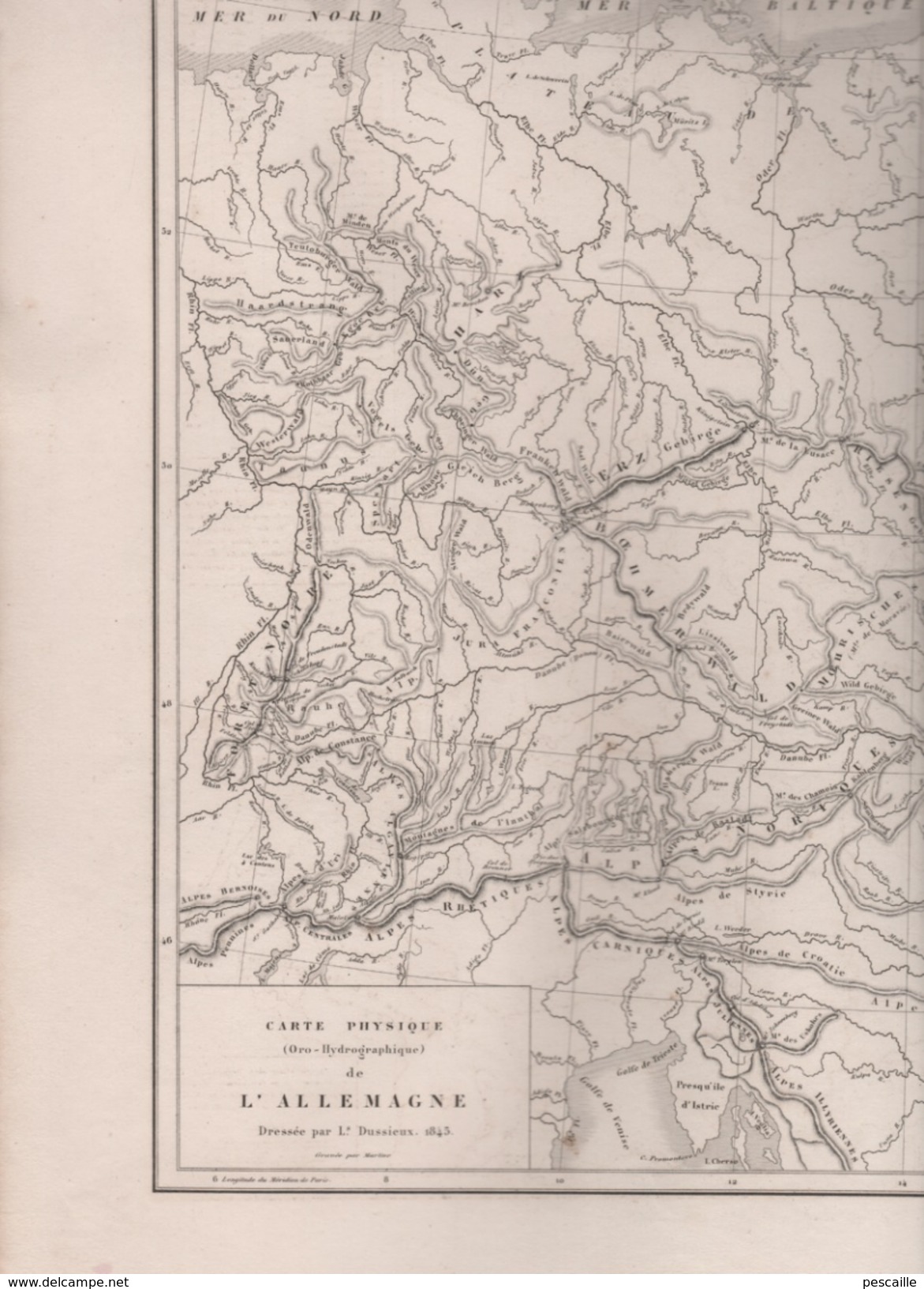 CARTE PHYSIQUE ( ORO-HYDROGRAPHIQUE ) DE L' ALLEMAGNE DRESSEE PAR L DUSSIEUX EN 1845 - TABLEAU DES MONTAGNES - Mapas Geográficas