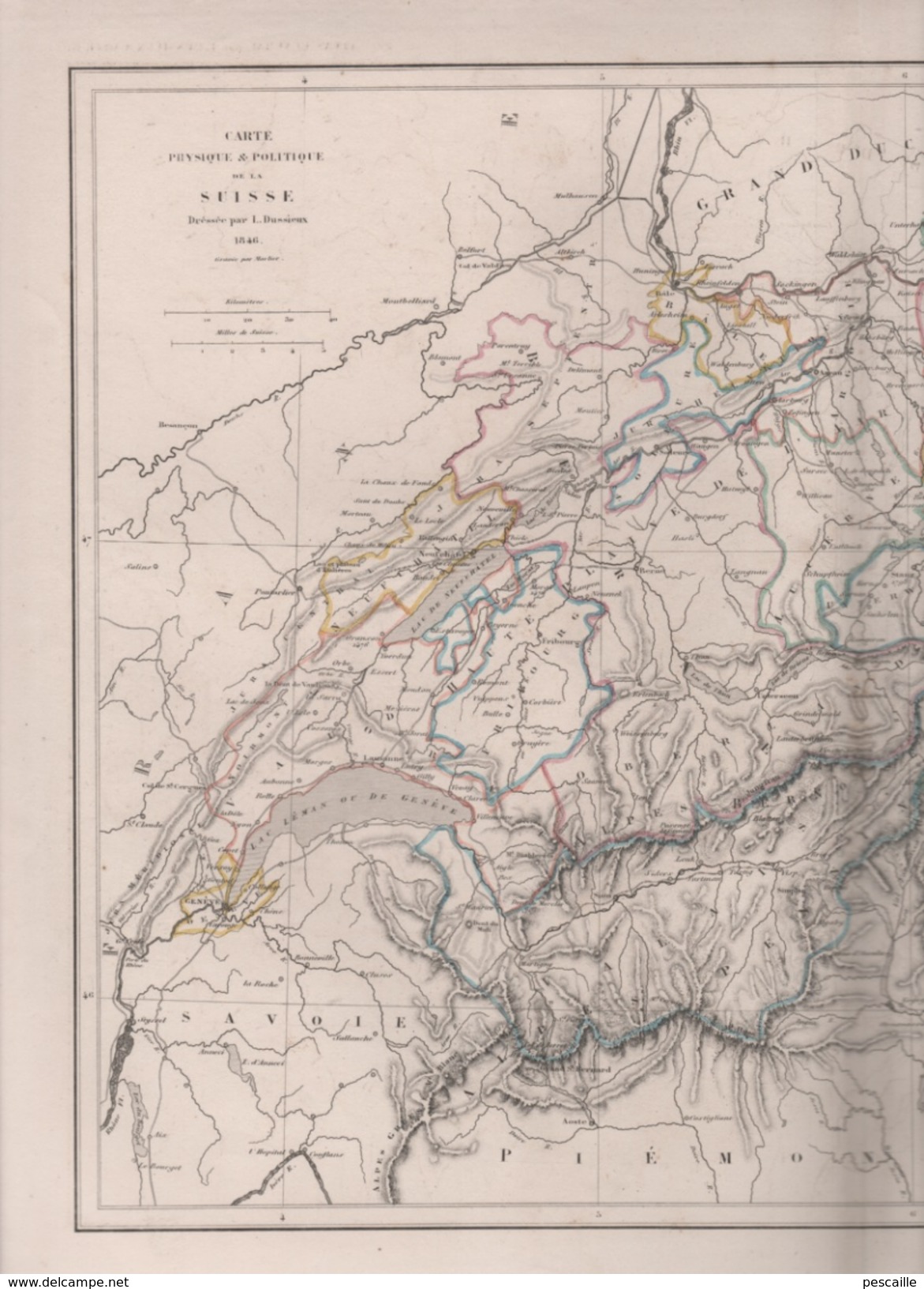 CARTE PHYSIQUE ET POLITIQUE DE LA SUISSE DRESSEE PAR L DUSSIEUX EN 1846 - Landkarten