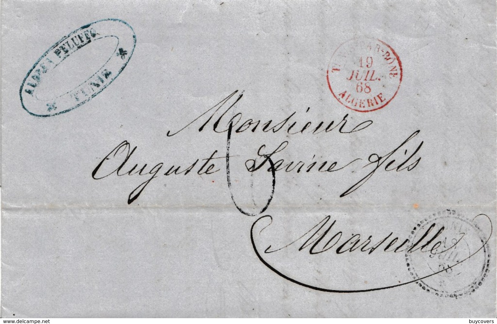 VM234- VIA DI MARE - Lettera Da TUNISI A Marsiglia Del 1868 Tassata "6" Decimi In Arrivo  Leggi - 1863-1870 Napoléon III Lauré