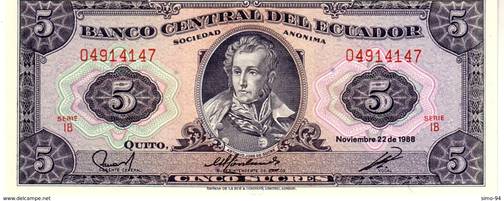 Ecuador P.100 5 Sucres 1988 Unc - Ecuador