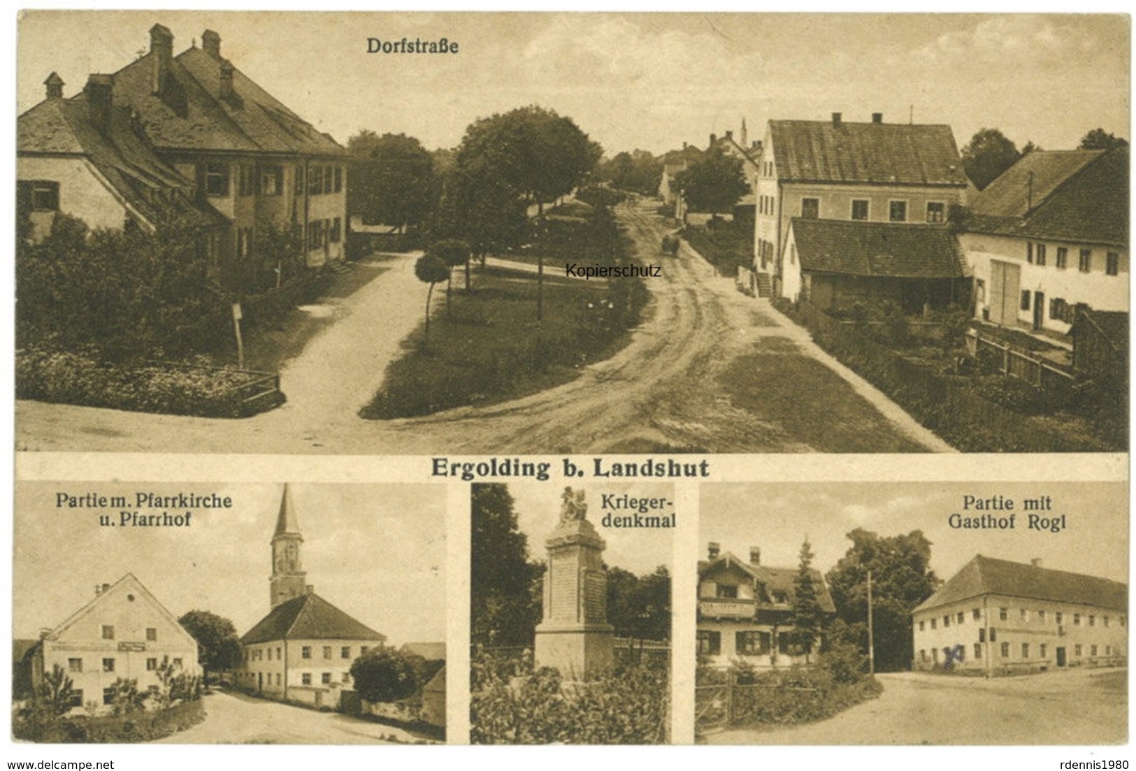 Ergolding - Dorfstraße, Gasthof Rogl, Kriegerdenkmal, Pfarrkirche & Pfarrhof - Sonstige & Ohne Zuordnung