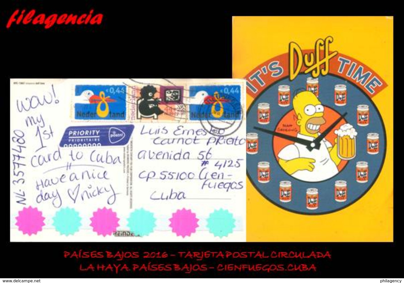 EUROPA. HOLANDA. ENTEROS POSTALES. TARJETA POSTAL CIRCULADA 2016. LA HAYA. HOLANDA-CIENFUEGOS. CUBA - Lettres & Documents