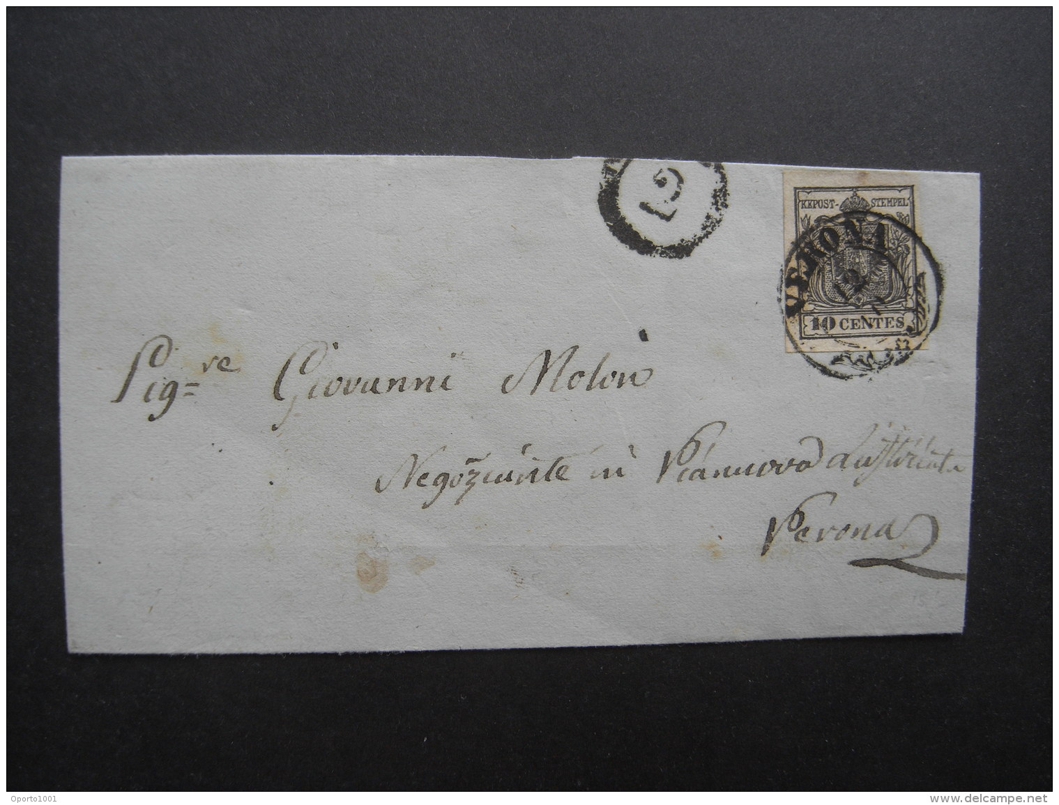 1856 (12 Oct) Cover Bearing 10c (MACHINE MADE PAPER) With Full Margins Tied By 'VERONA 12/10' Cancel With Another Verona - Lombardy-Venetia