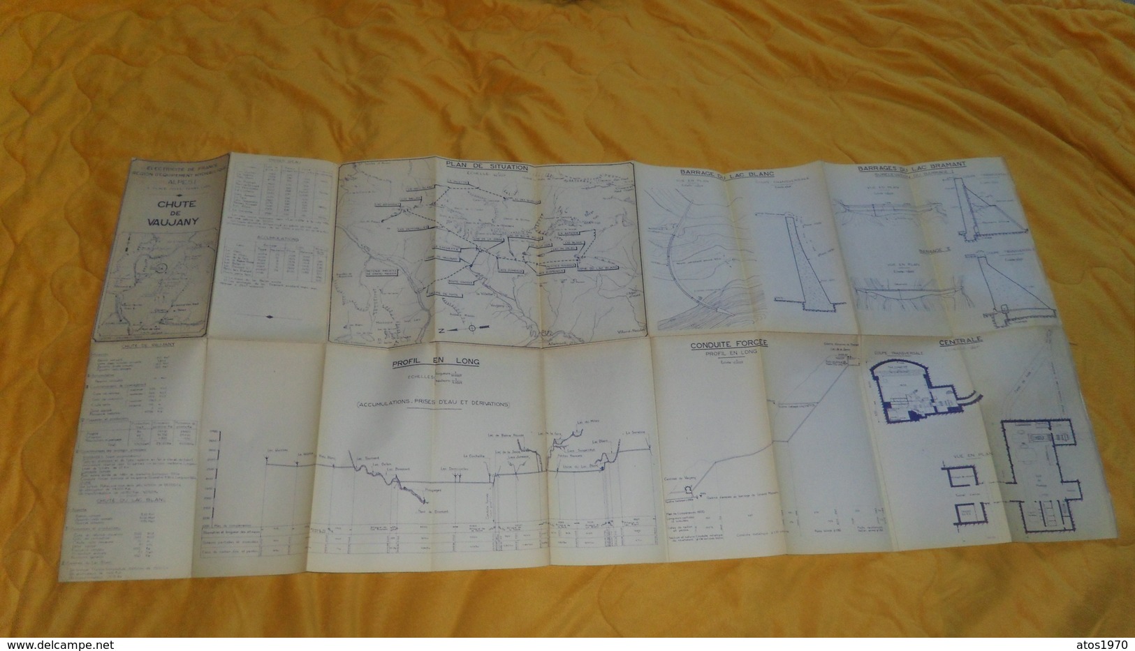 CARTE ANCIENNE EDF DE LYON FEVRIER 1956. / REGION D'EQUIPEMENT HYDRAULIQUE ALPES 1 CHUTE DE VAUJANY. / SHEMA PLAN  COUPE - Autres & Non Classés