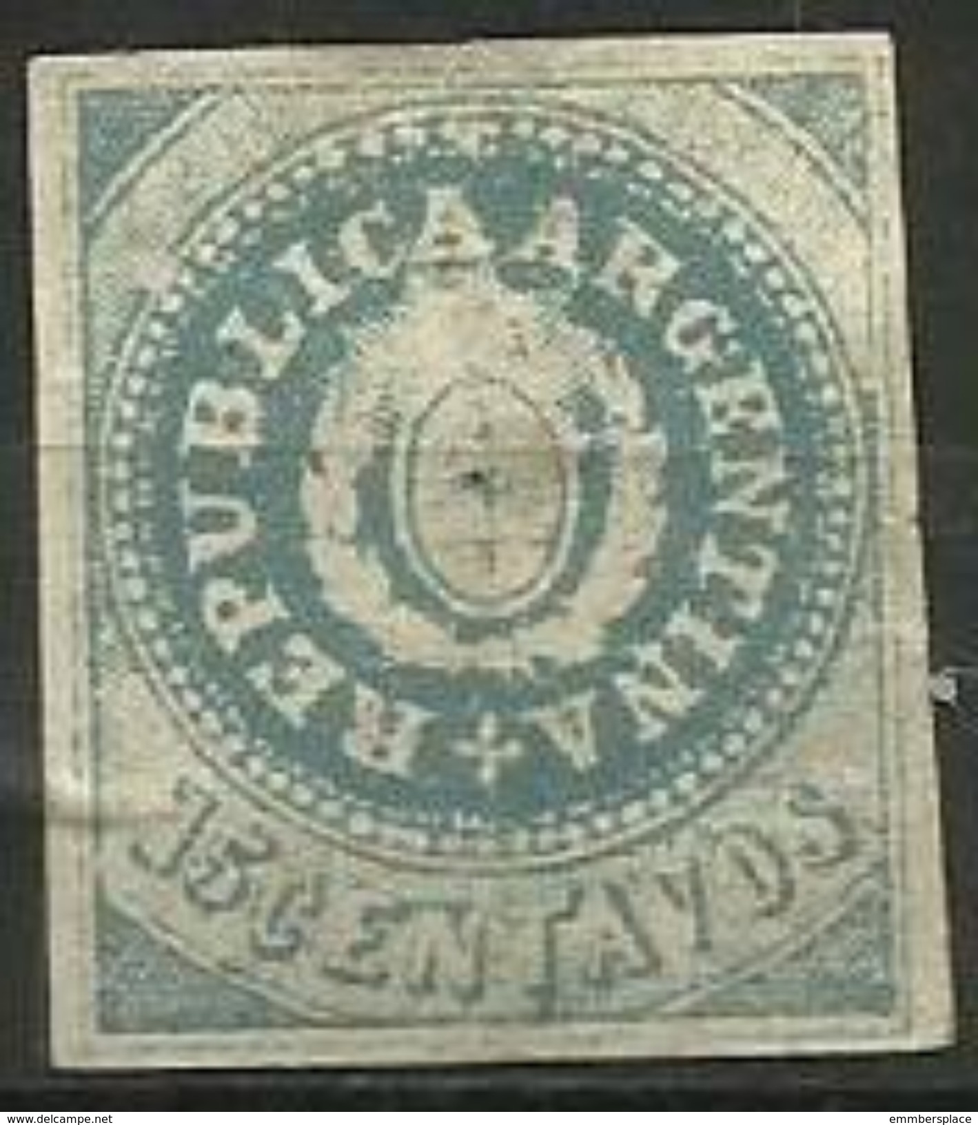 Argentina - 1862 Arms 15c   MH *    Sc 7  (Sold As A Forgery Or Reprint) - Ongebruikt