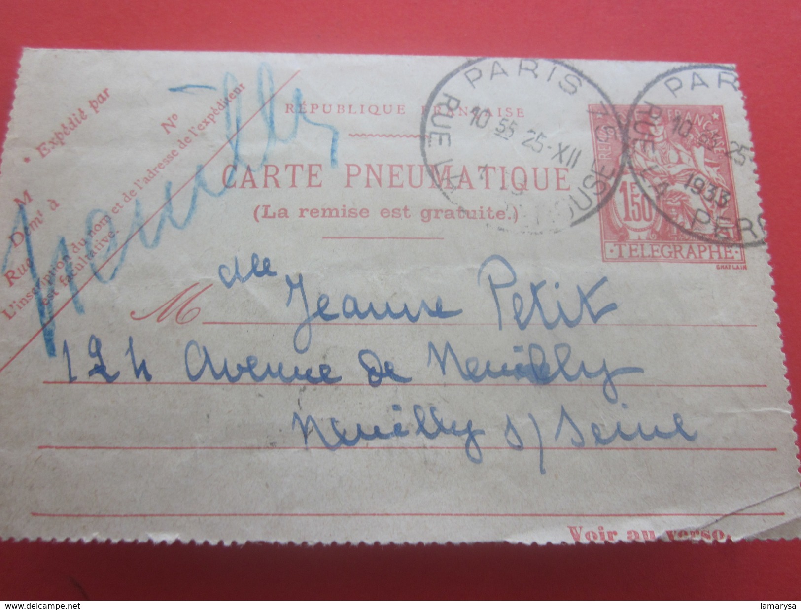 1933 Entiers Postaux Pneumatique-CAD Horoplan Paris VIII Pour Neuilly Faire Défiler Scanns Lire - Neumáticos