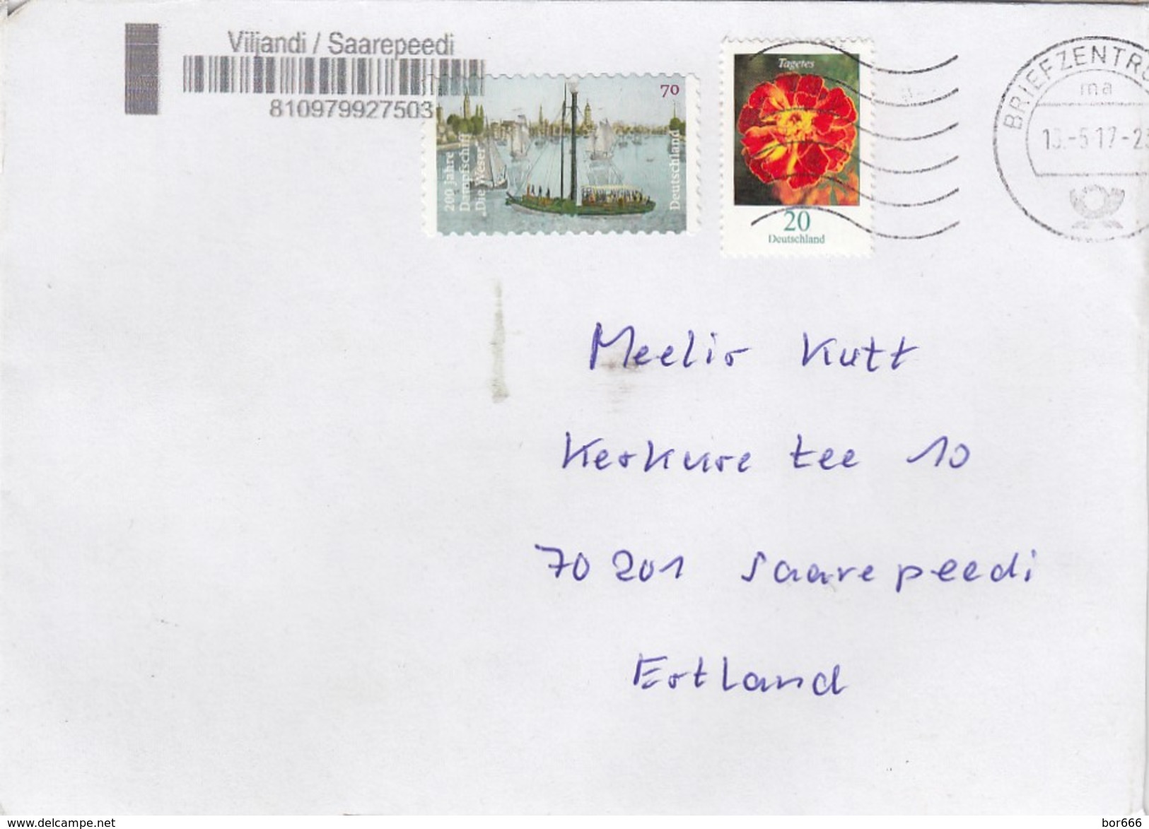 GOOD GERMANY Postal Cover To ESTONIA 2017 - Good Stamped: Flower , Ship - Briefe U. Dokumente