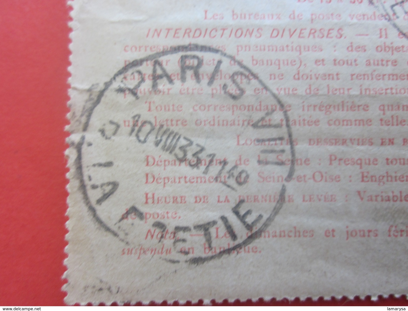 1933 Entiers Postaux  Pneumatique-CAD Horoplan  Paris 75 Pour Neuilly Timbre Faire Défiler Scanns Lire.. - Neumáticos
