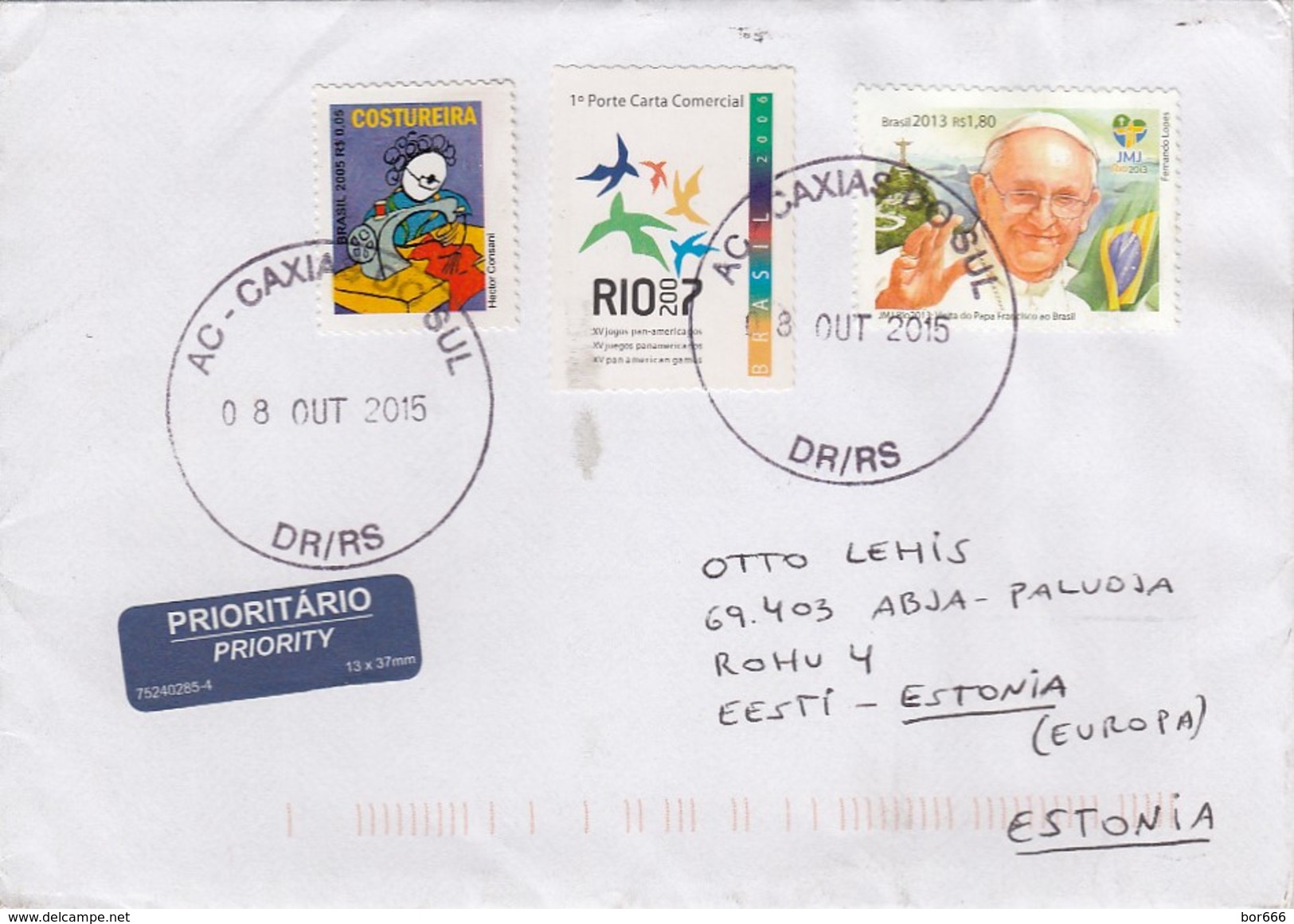 GOOD BRAZIL Postal Cover To ESTONIA 2015 - Good Stamped: Pan American Games ; Pope - Covers & Documents