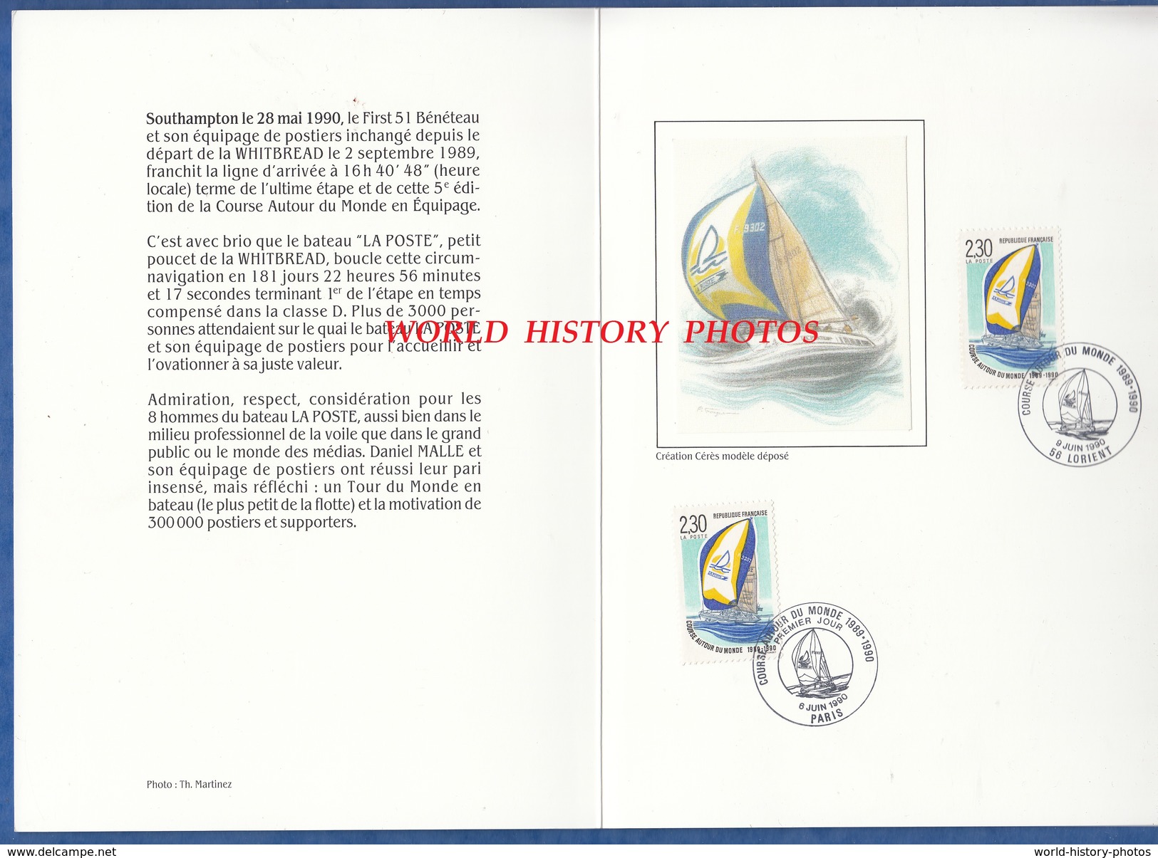 Livret Premier Jour + 2 Cartes Postales - SOUTHAMPTON - Bateau LA POSTE First 51 Bénéteau - 1990 - Whitebread D. Malle - Sonstige & Ohne Zuordnung