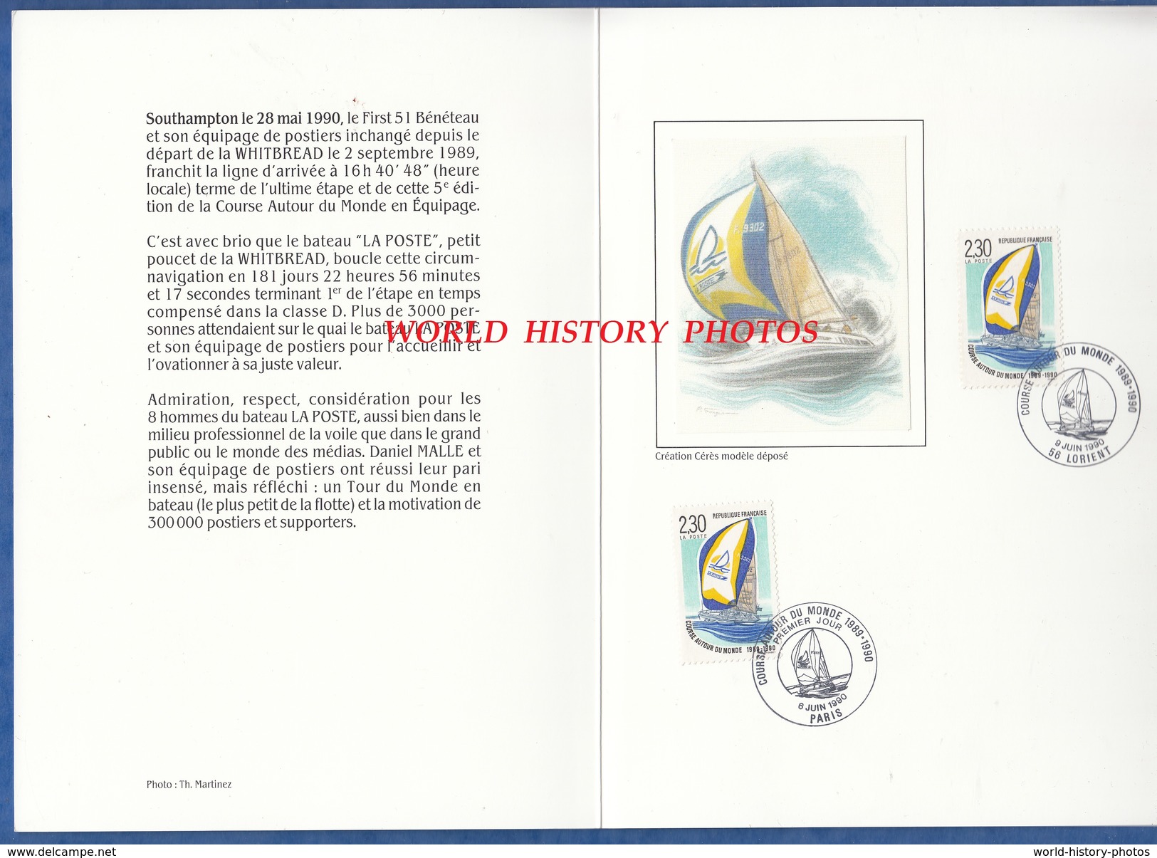 Livret Premier Jour + 2 Cartes Postales - SOUTHAMPTON - Bateau LA POSTE First 51 Bénéteau - 1990 - Whitebread D. Malle - Autres & Non Classés