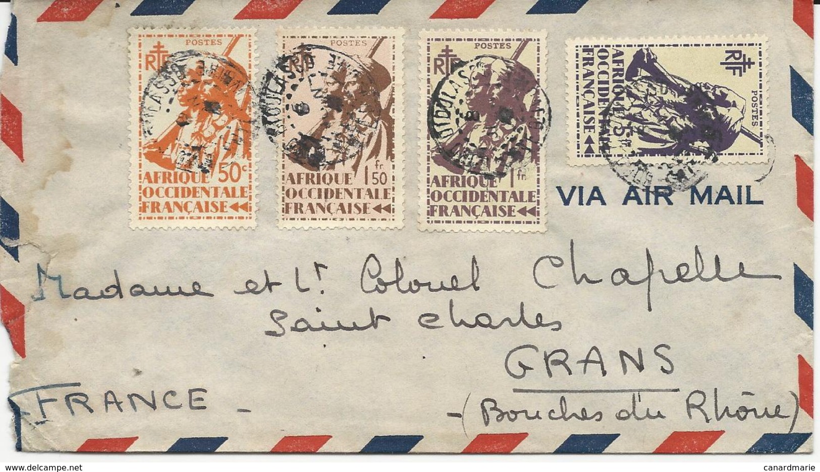 2 LETTRES PAR AVION 1947 AVEC 4 TIMBRES ET CACHET DE BOBO DIOULASSO - COTE D'IVOIRE - Covers & Documents