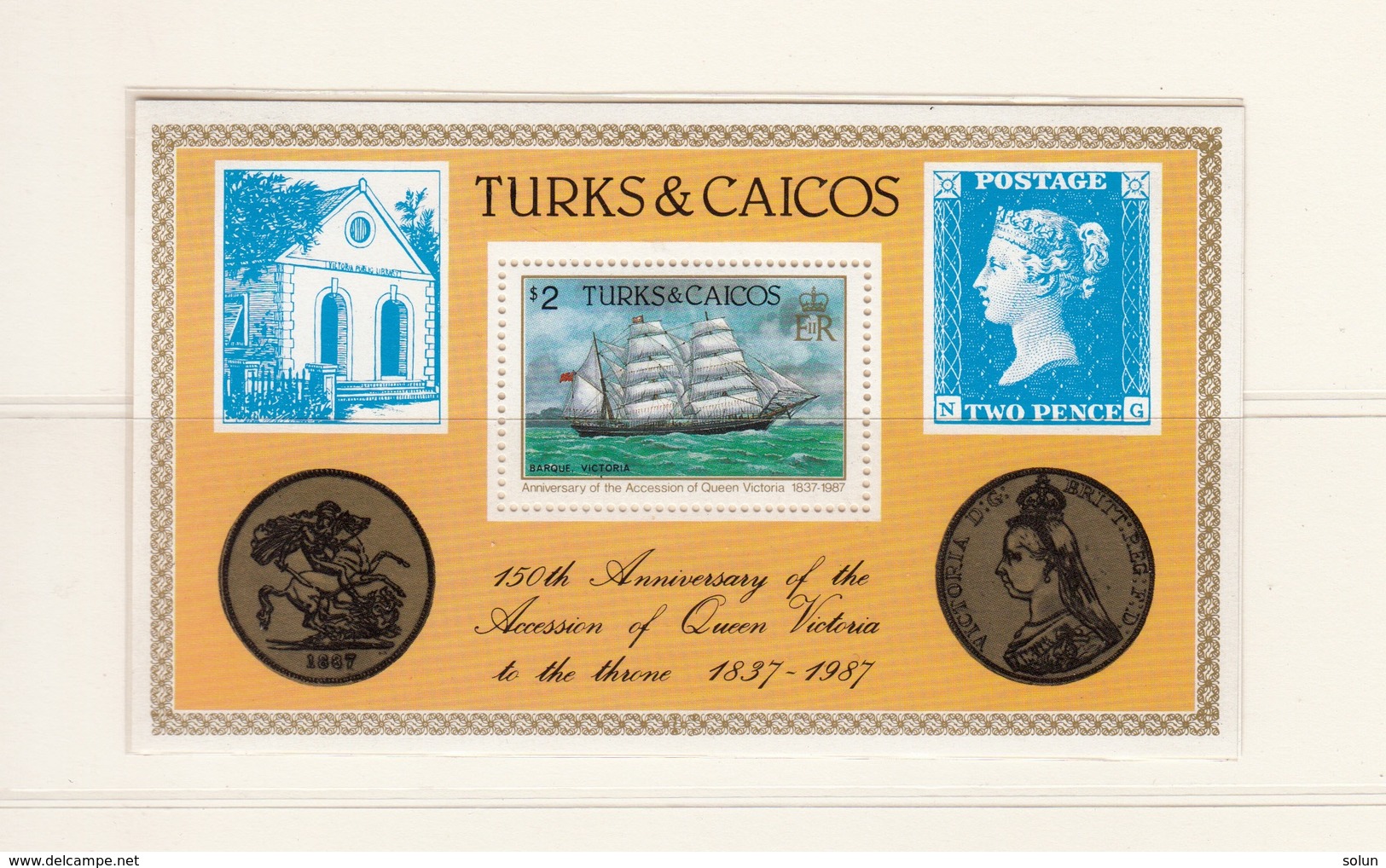 CAICOS ISLANDS 1987 ANNIVERSARY OF ACCESSION OF QUEEN VICTORIA BLOCK MINISHEET MNH - Turks & Caicos (I. Turques Et Caïques)