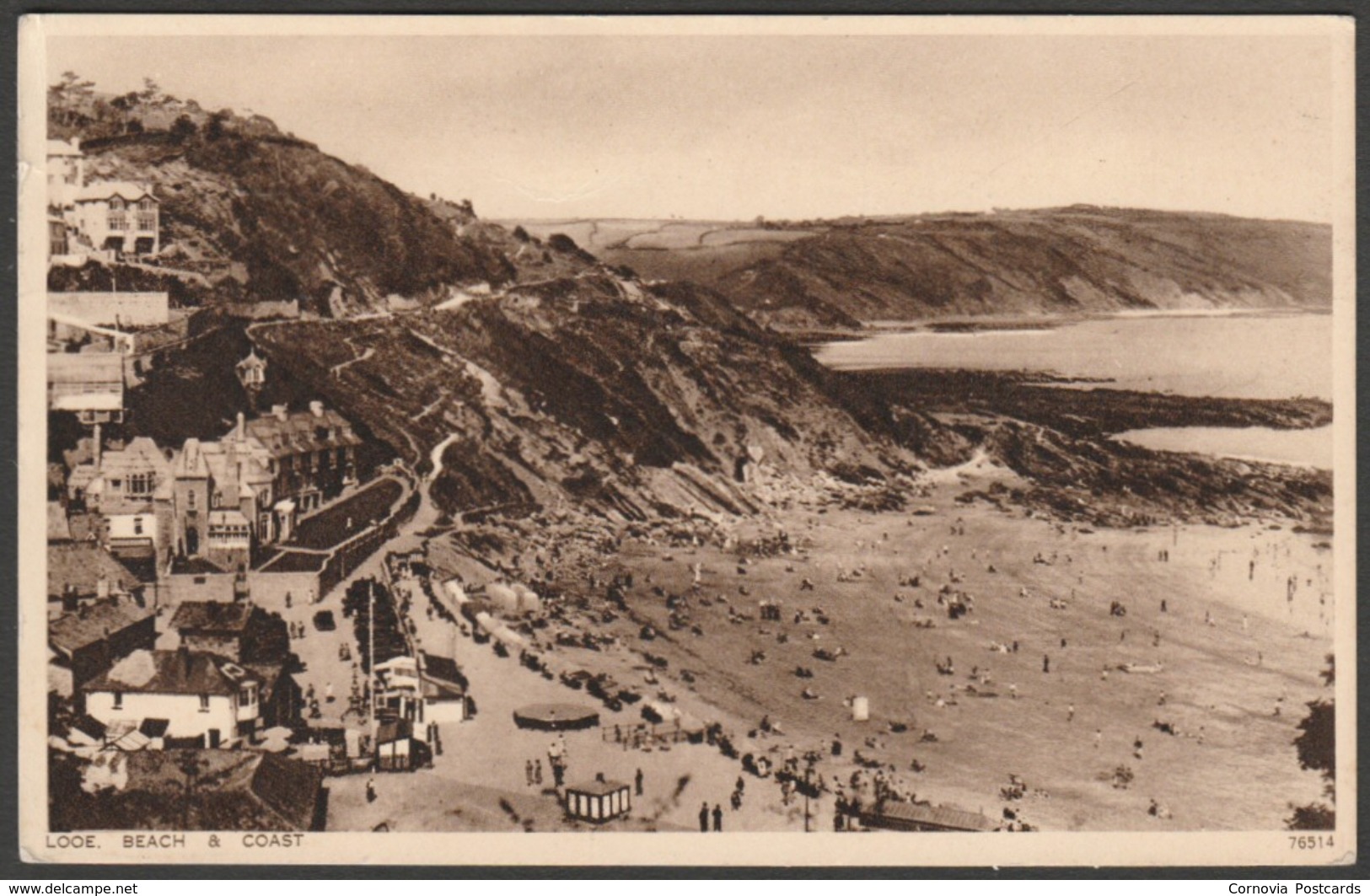 Beach And Coast, Looe, Cornwall, 1936 - Photochrom Postcard - Other & Unclassified