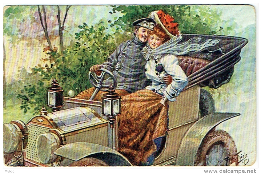 Illustrateur. A.Thiele. Couple &amp; Automobile. 1914. - Thiele, Arthur