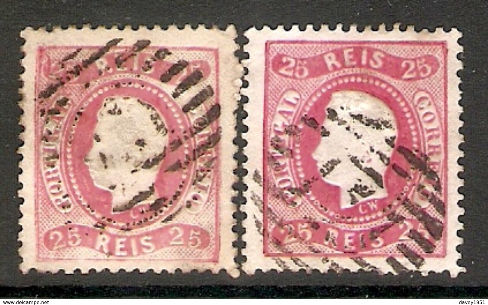 001258 Portugal 1867 Luiz 20 Reis FU X2 Shades - Used Stamps