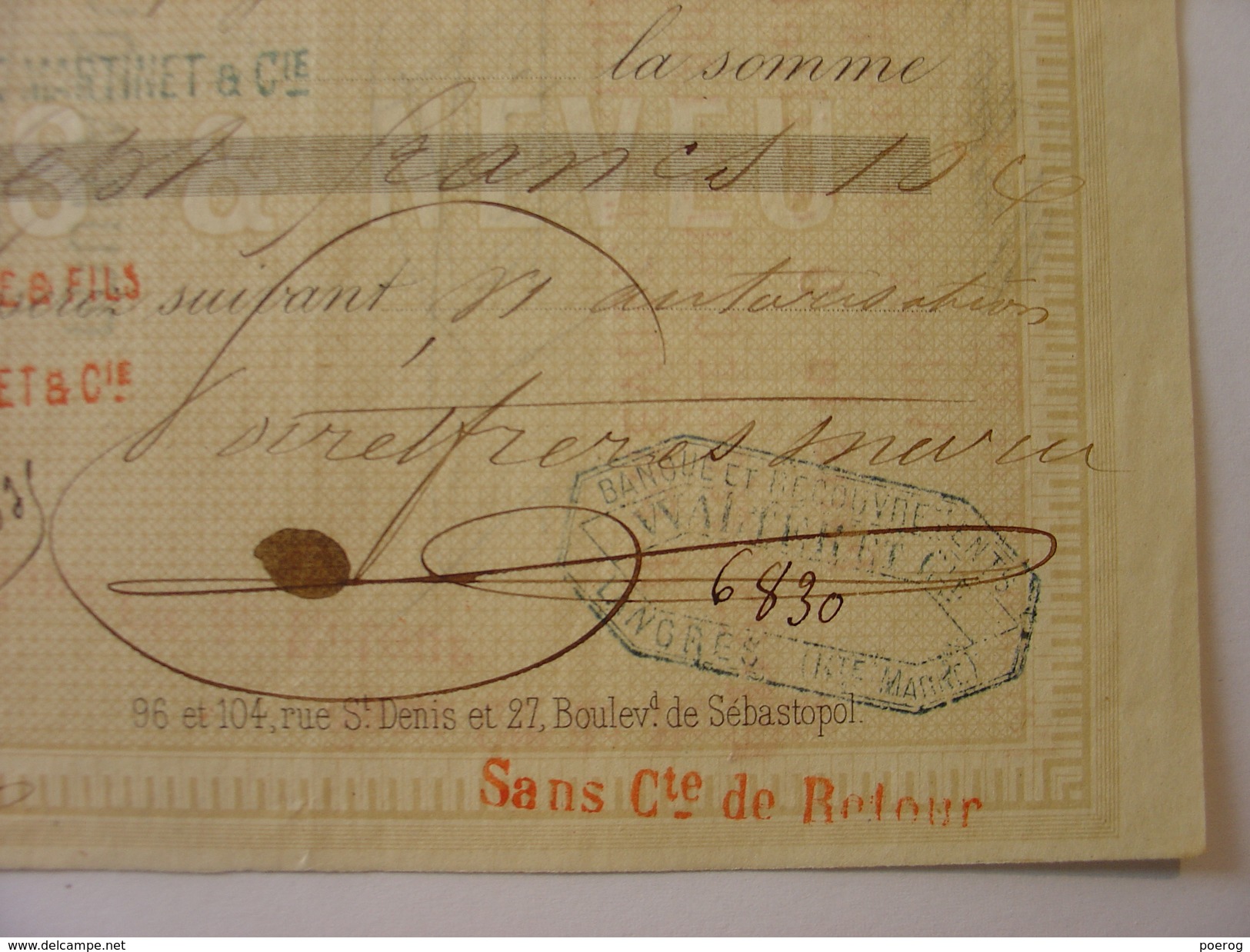 MANDAT LETTRE DE CHANGE CHEQUE Du 22 AVRIL 1873 - POIRET FRERES ET NEVEU PARIS LAINES ET COTONS -  TAMPONS - LANGRES - Bills Of Exchange