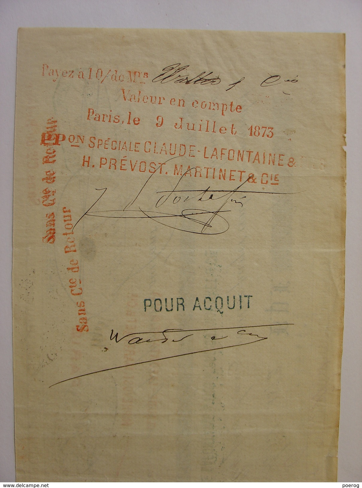 MANDAT LETTRE DE CHANGE CHEQUE Du 22 AVRIL 1873 - POIRET FRERES ET NEVEU PARIS LAINES ET COTONS -  TAMPONS - LANGRES - Bills Of Exchange