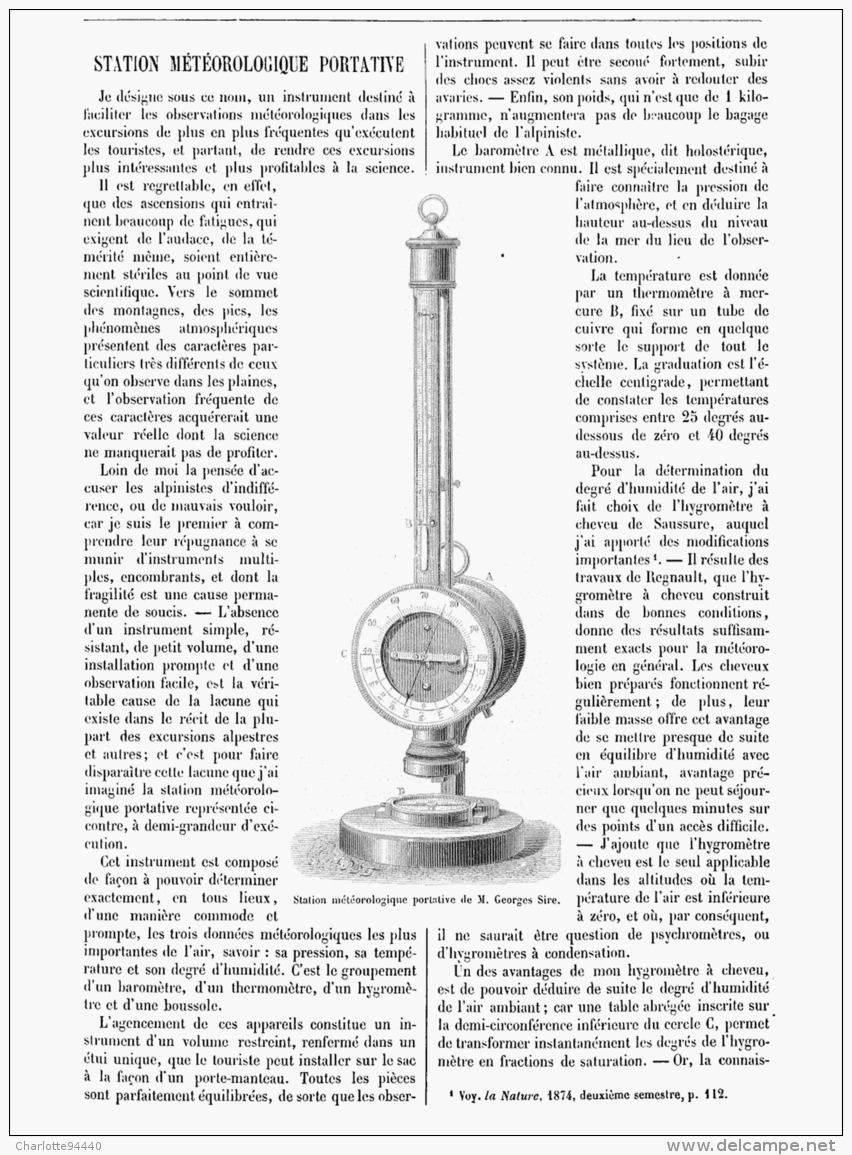 STATION METEOROLOGIQUE  PORTATIVE   1881 - Autres & Non Classés