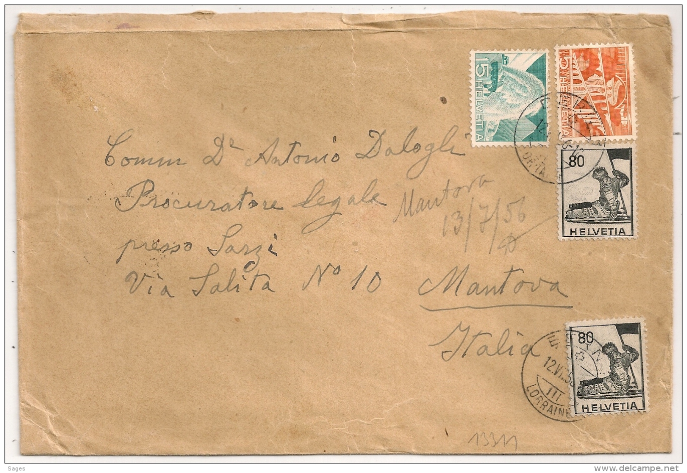 Cover BERN Suisse To MANTOVA Italia. 1956. - Lettres & Documents