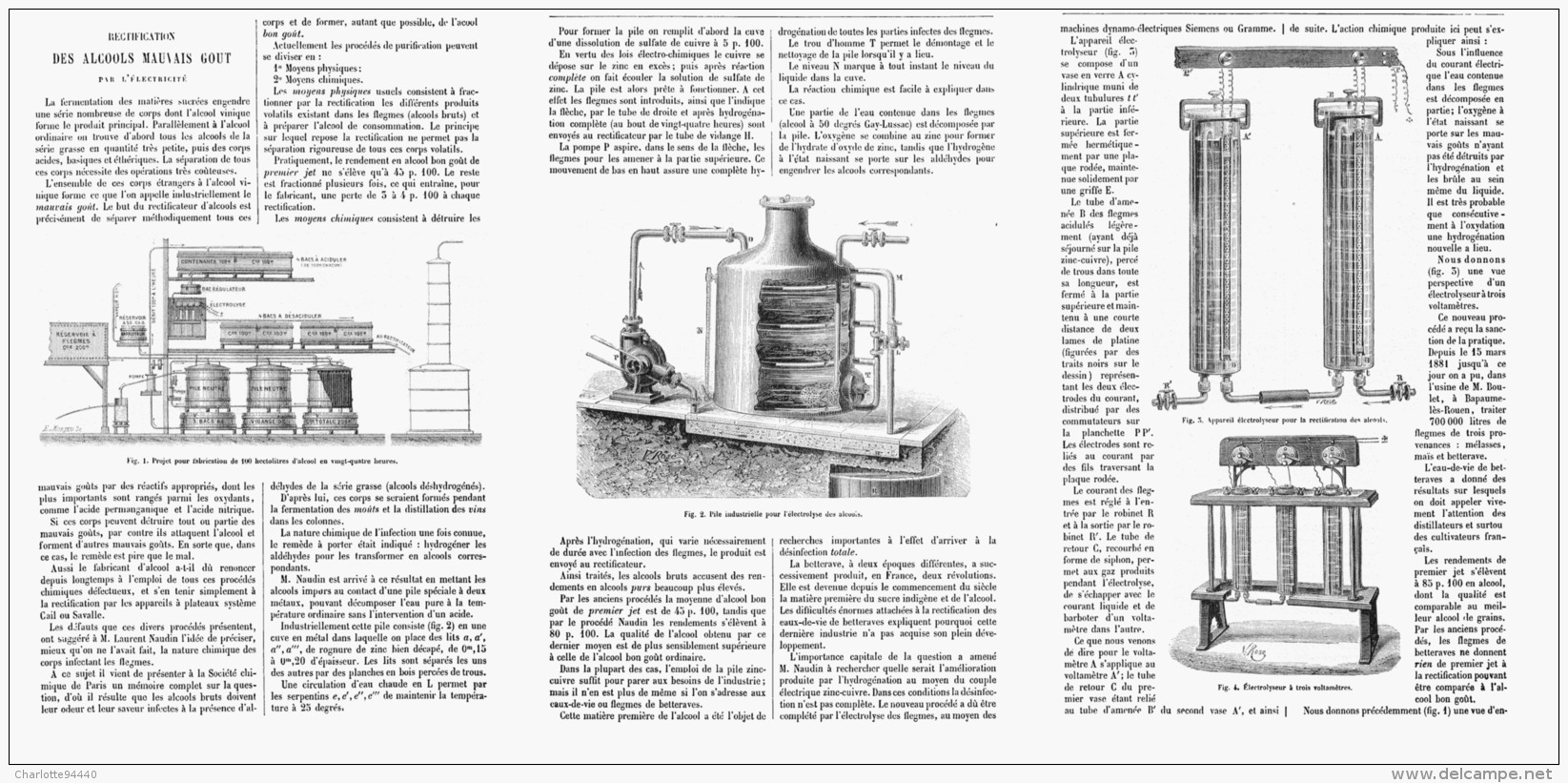 RECTIFICATION DES ALCOOLS DE MAUVAIS GOUT Par L'ELECTRICITE   1881 - Vino