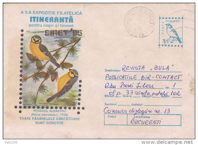 BIRDS, BLUE TIT, COVER STATIONERY, ENTIER POSTAL, 1995, ROMANIA - Moineaux