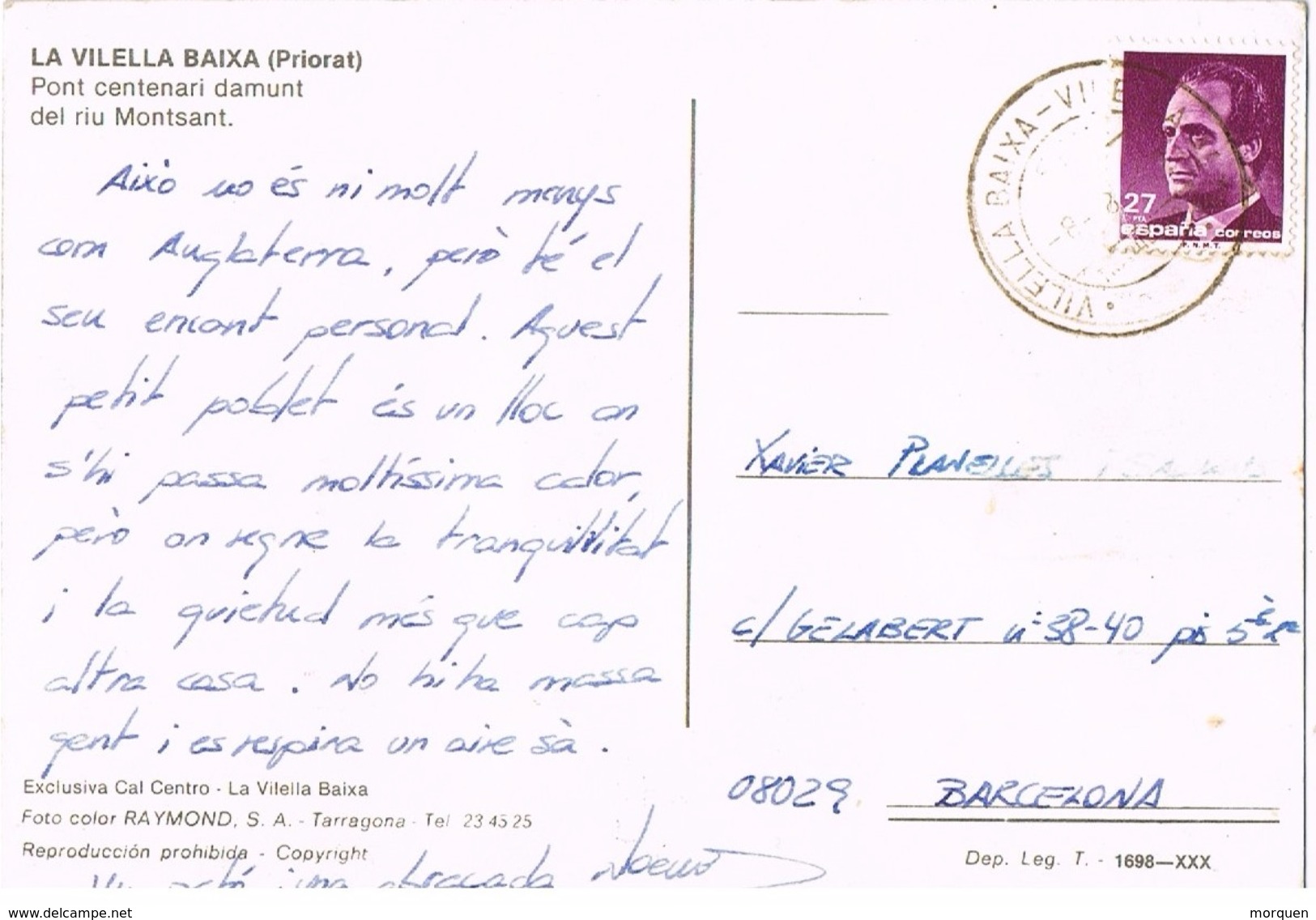 24601. Postal VILELLA BAIXA (tarragona) 1982. Fechador C.E.M Vilella Baixa A Vilella Alta - Cartas & Documentos