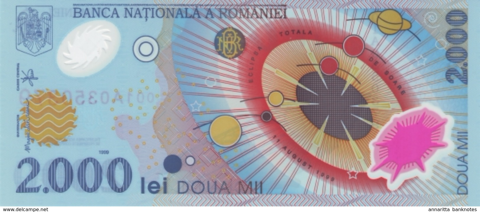 ROMANIA 2000 LEI 1999 P-111b UNC S/N PREFIX 001A (WITHOUT FOLDER) [RO272a] - Rumania